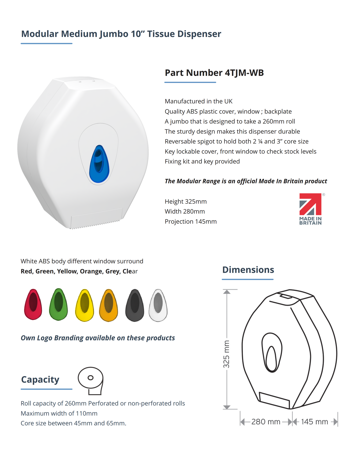 Modular Medium Jumbo 10” Tissue Dispenser
