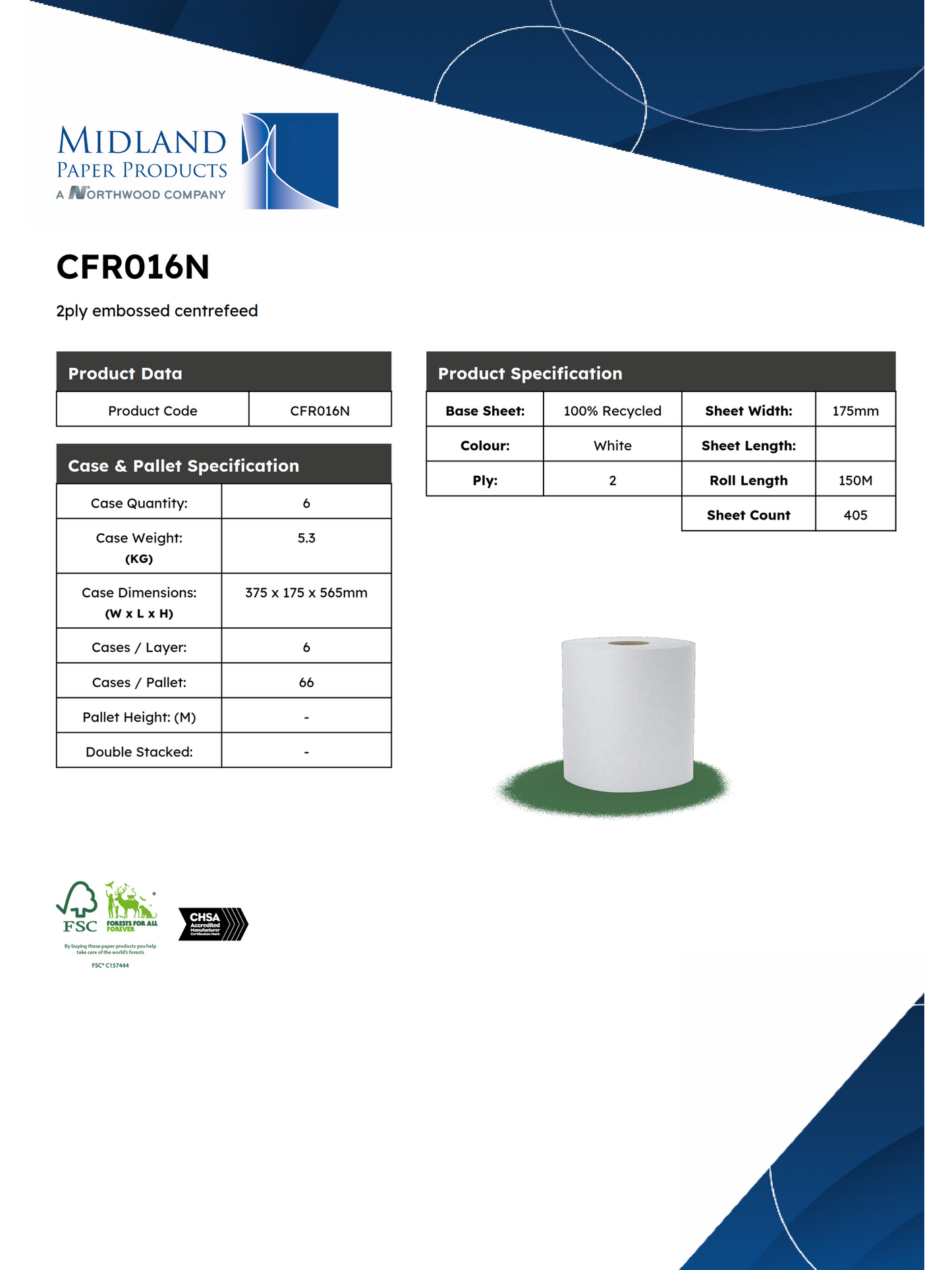 Centrefeed Rolls White 2 ply 150 Meter Embossed x 6 Rolls