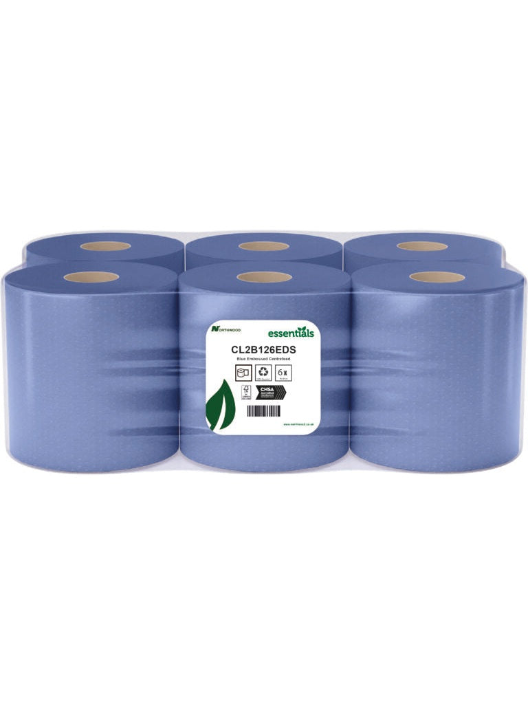 Blue Laminated & Embossed Centrefeed 120m x 6 Rolls