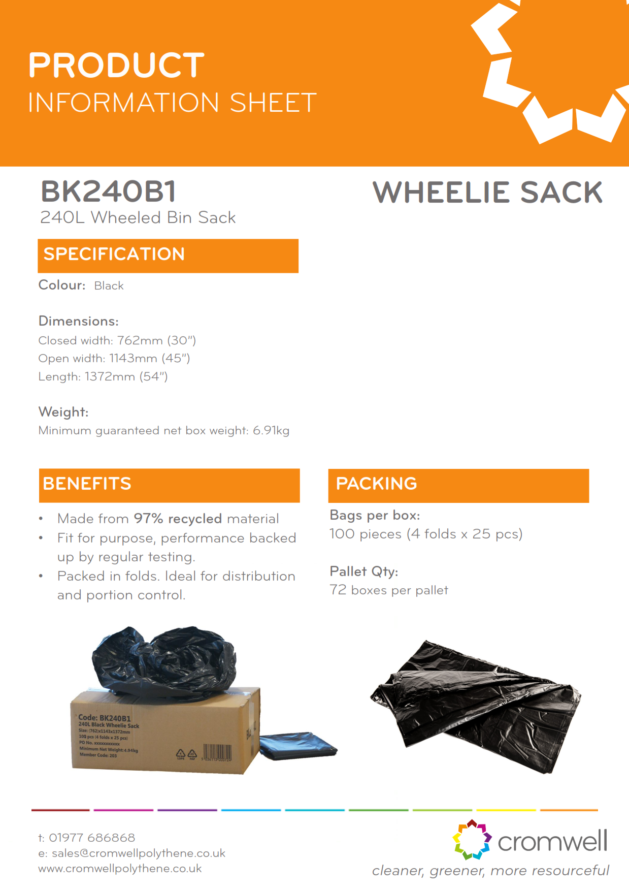240L Black Wheeled Bin Liner