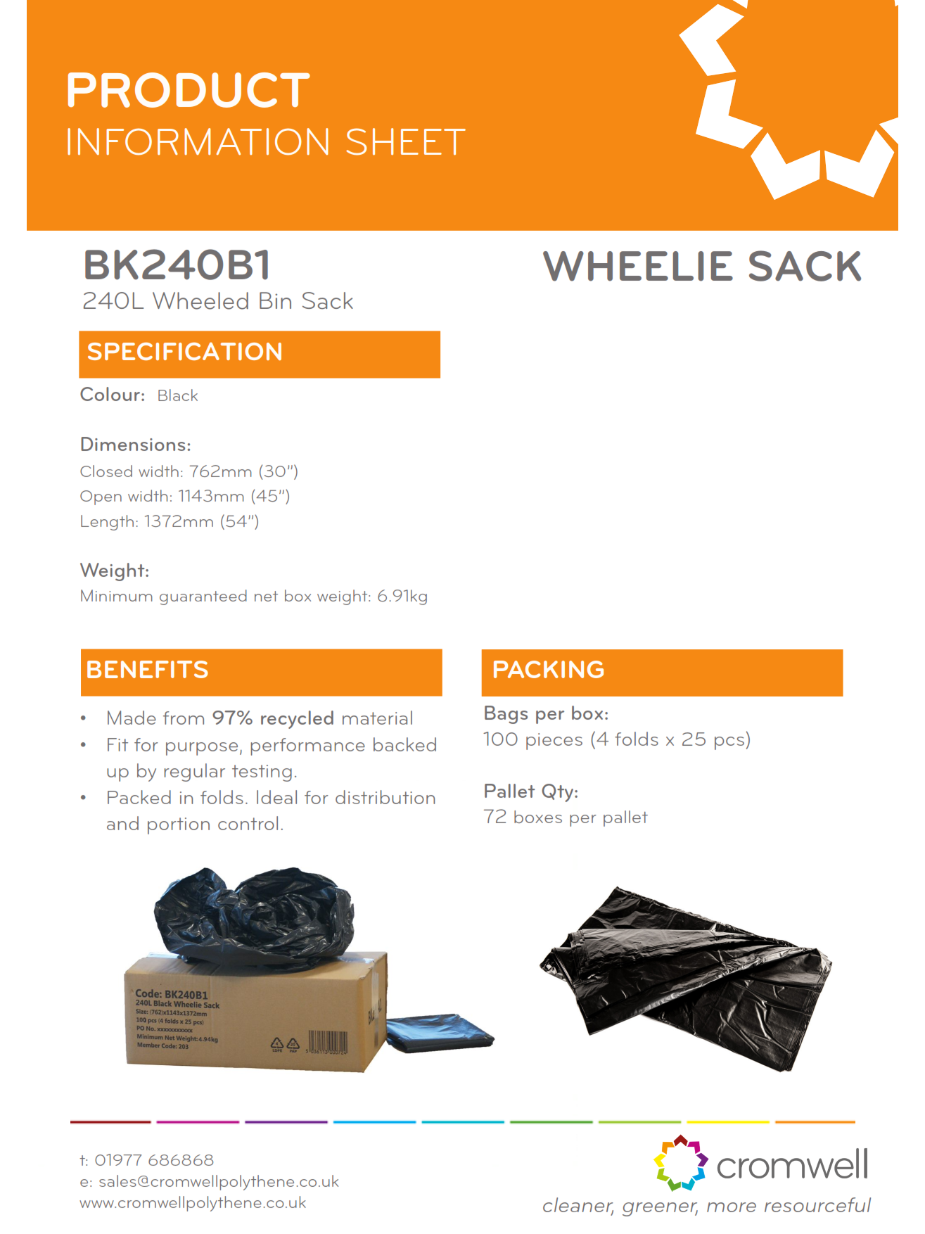 240L Black Wheeled Bin Liner