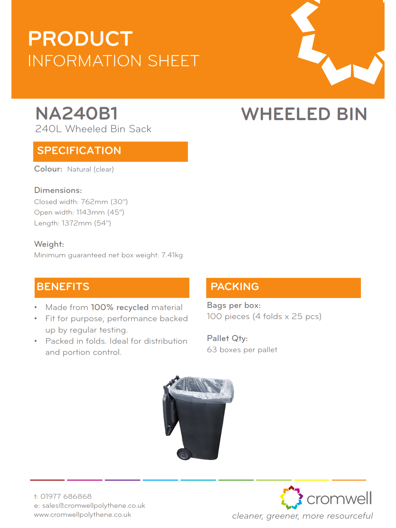 240L Natural Wheeled Bin Liner