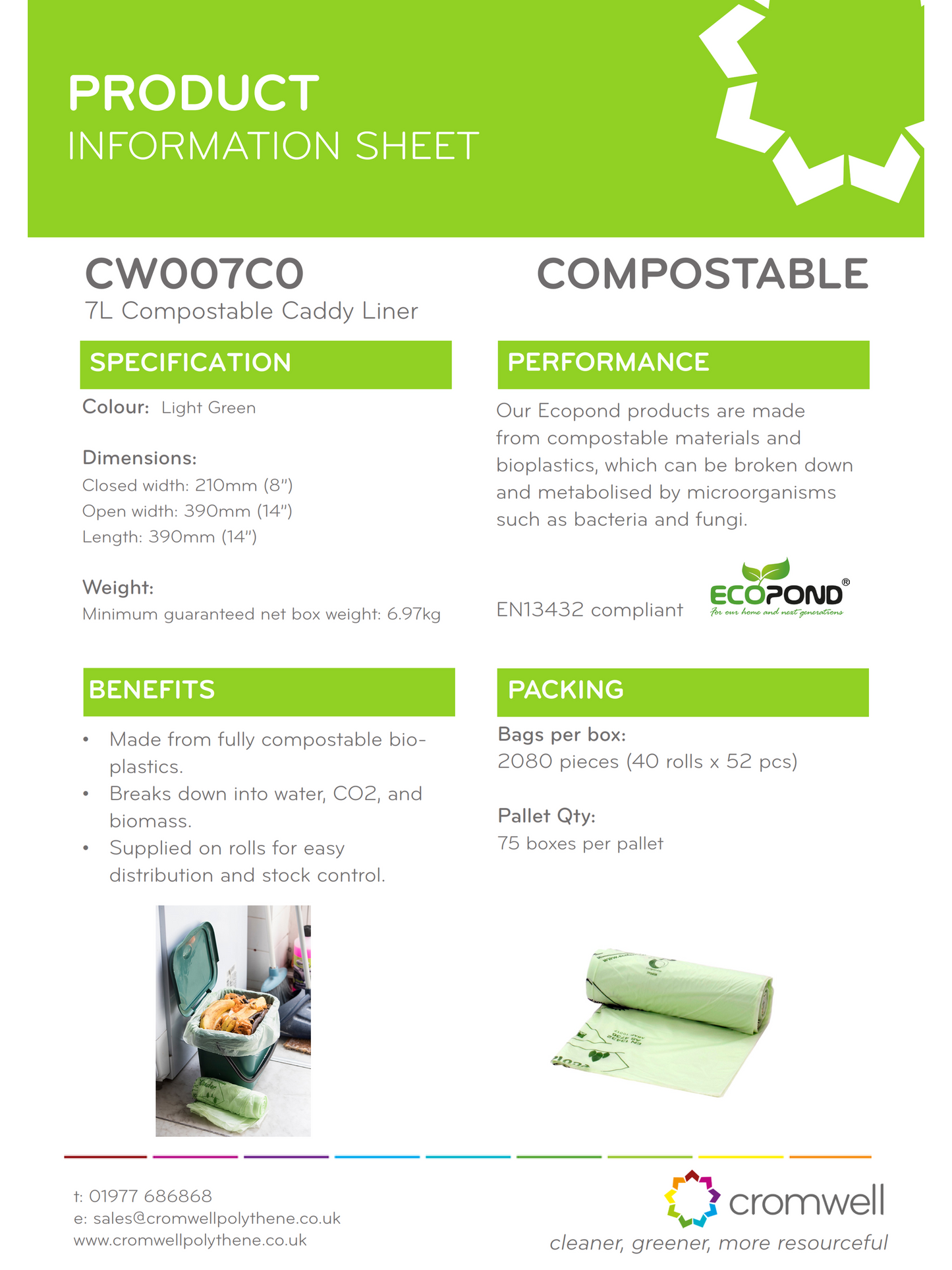 7L Green Compostable Food Waste Liner