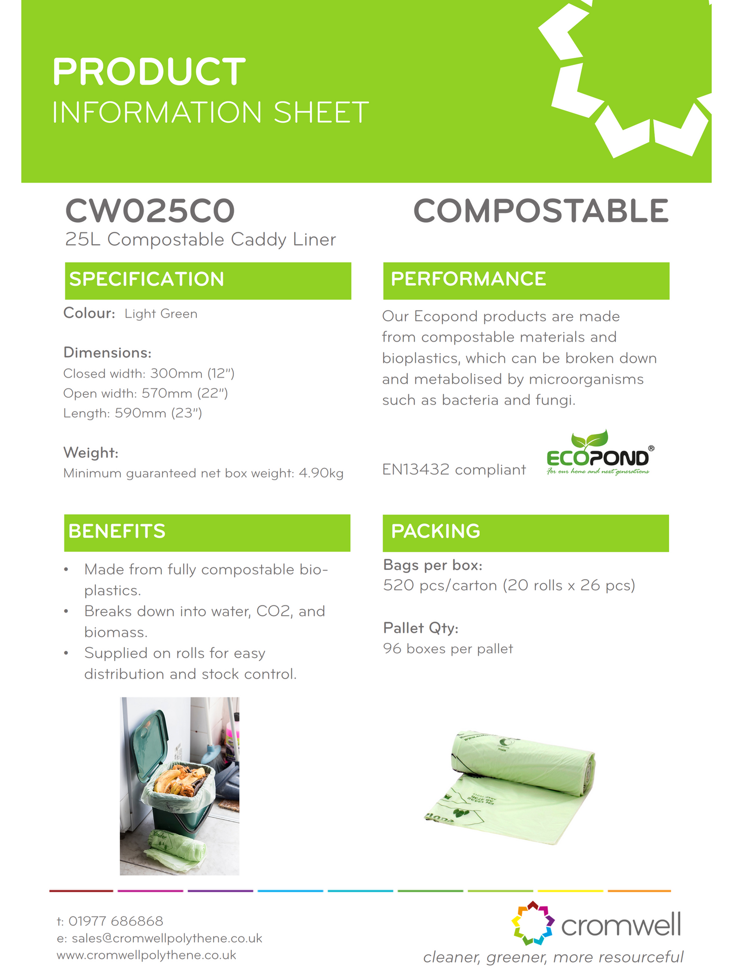 25L Green Compostable Food Waste Liner