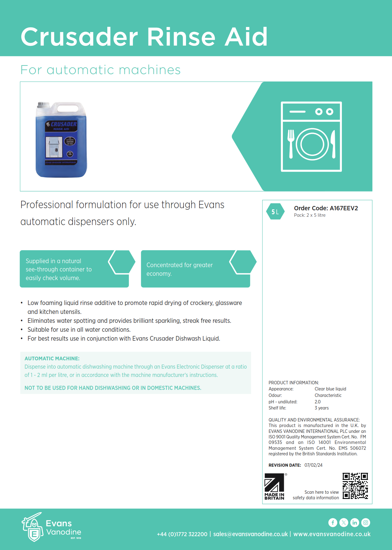 Crusader Rinse Aid - 2 x 5 ltr