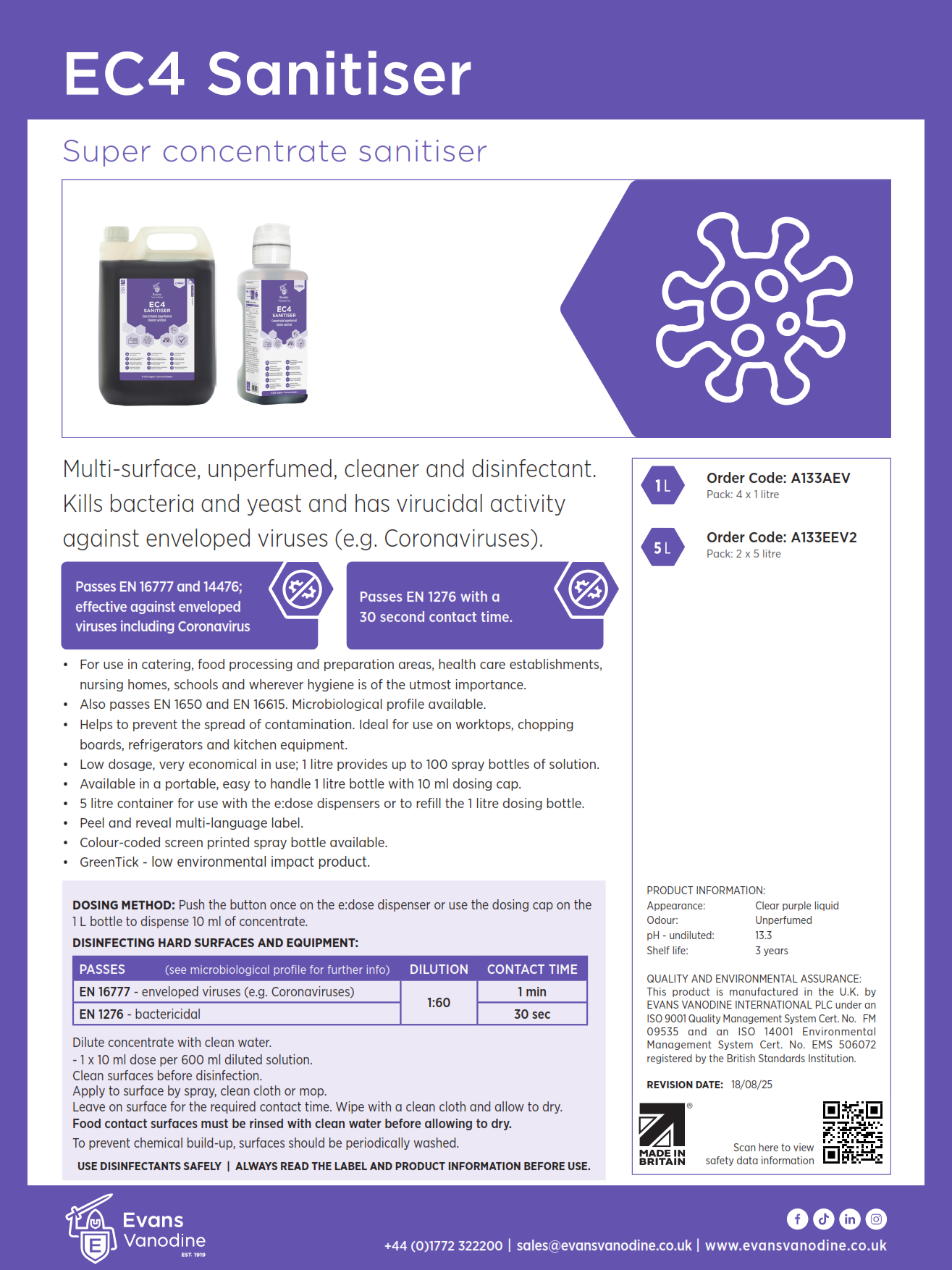 EC4 Multi-Surface Cleaner and Disinfectant 2 x 5 ltr