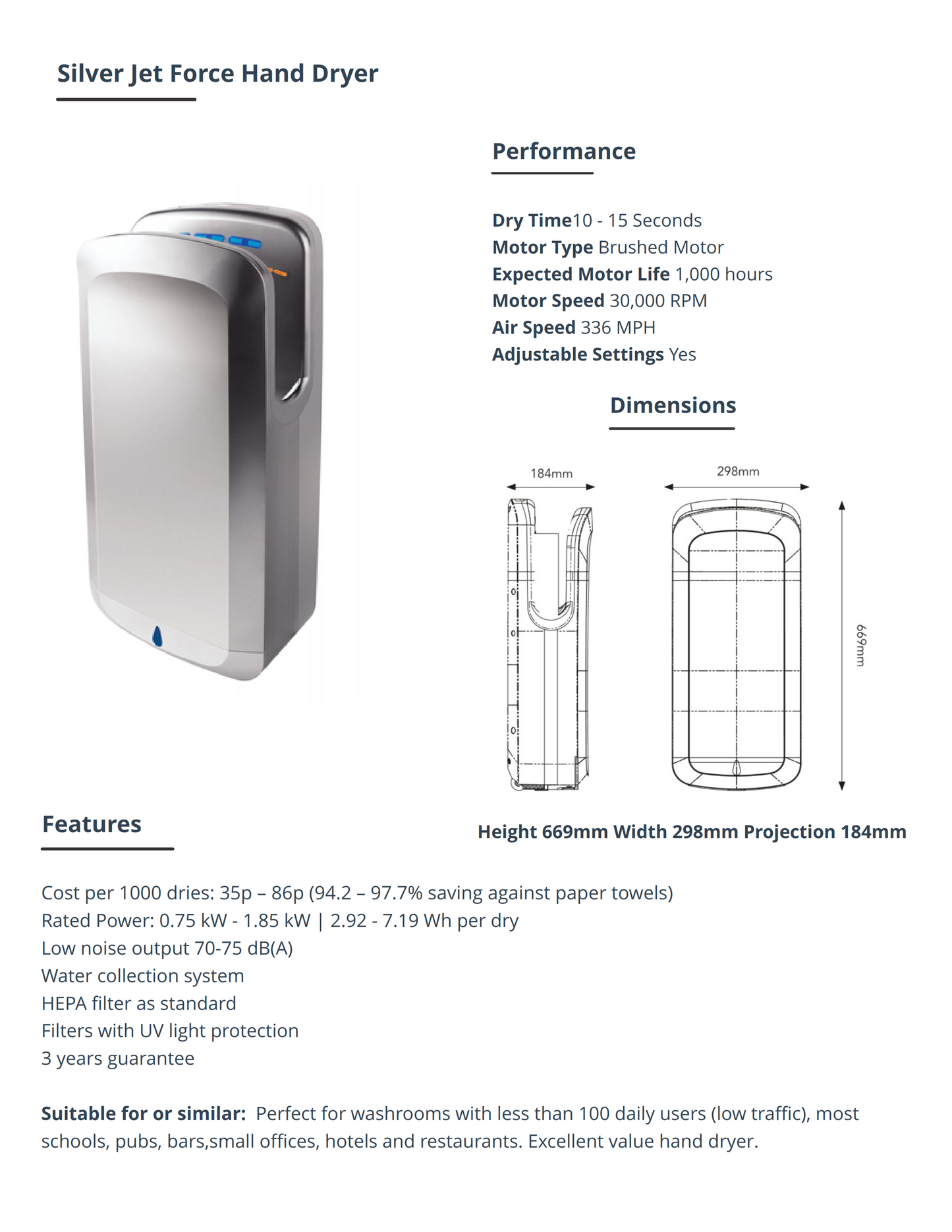 Silver Jet Force Hand Dryer
