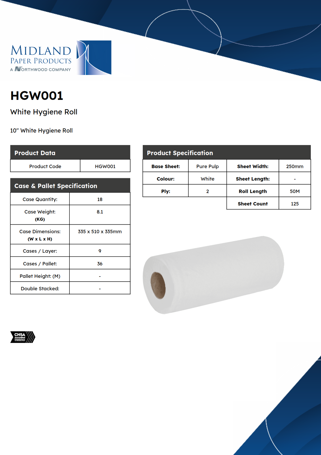 HGW001 – 10" White Hygiene Roll
