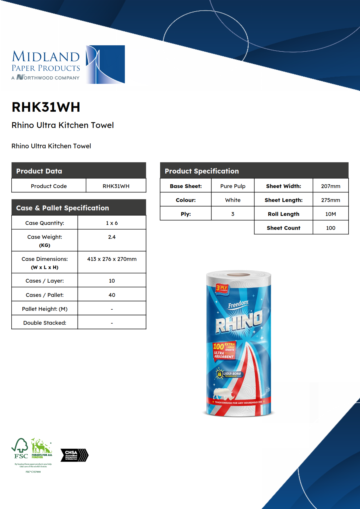 RHK31WH - Rhino Ultra Kitchen Towel