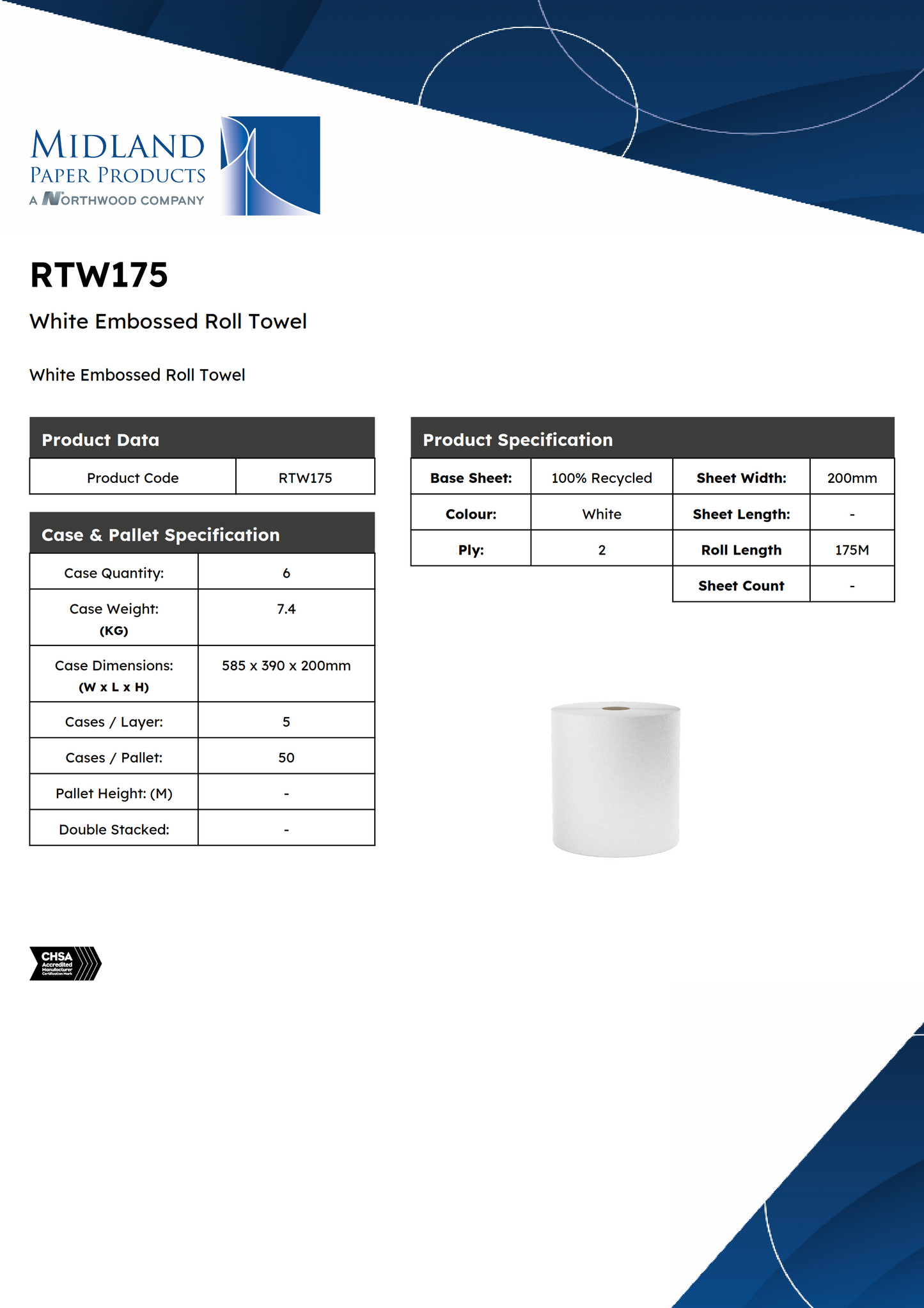 Roll Towel White 2 ply 175 Meter x 6 Rolls