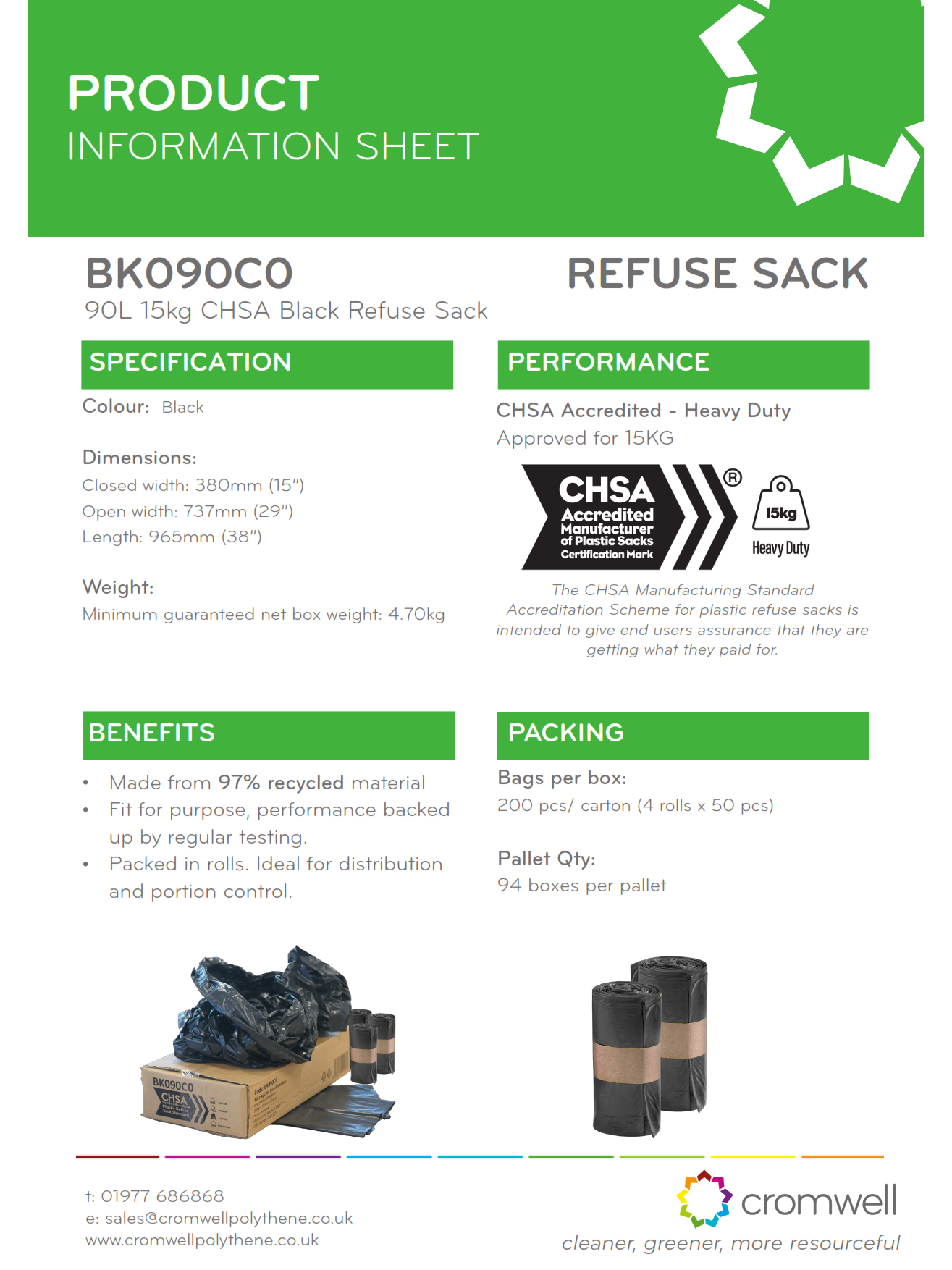 90L 15kg CHSA Black Refuse Sack (Roll)