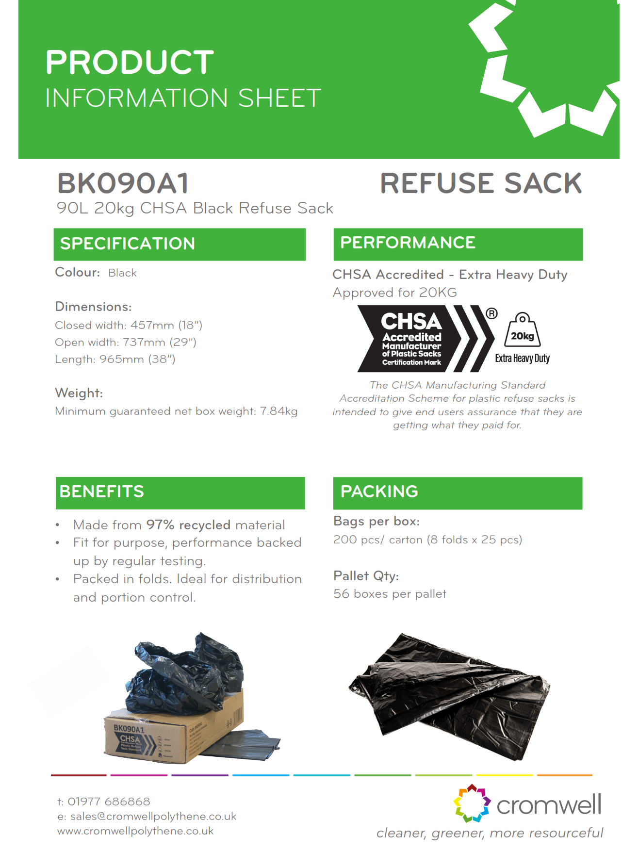 90L 20kg CHSA Black Refuse Sack