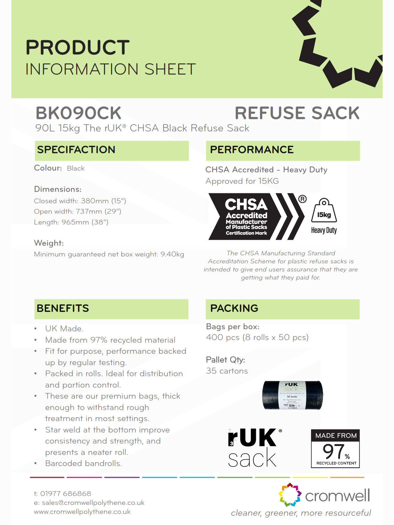 90L 15kg CHSA Black Refuse Sack