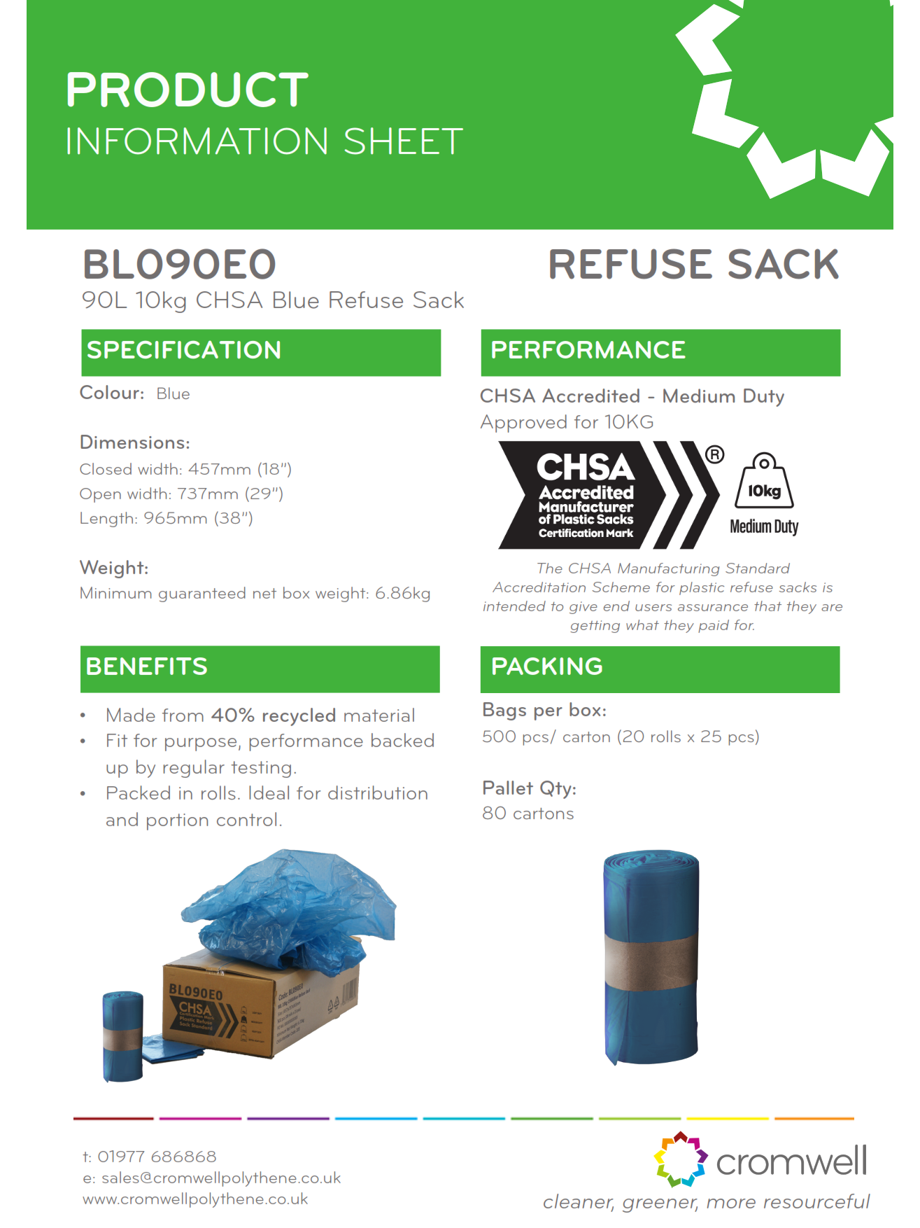 90L 10kg CHSA Blue Refuse Sack (500)