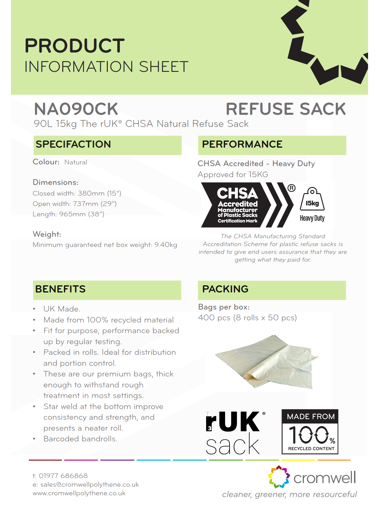 90L 15kg CHSA Clear Refuse Sack