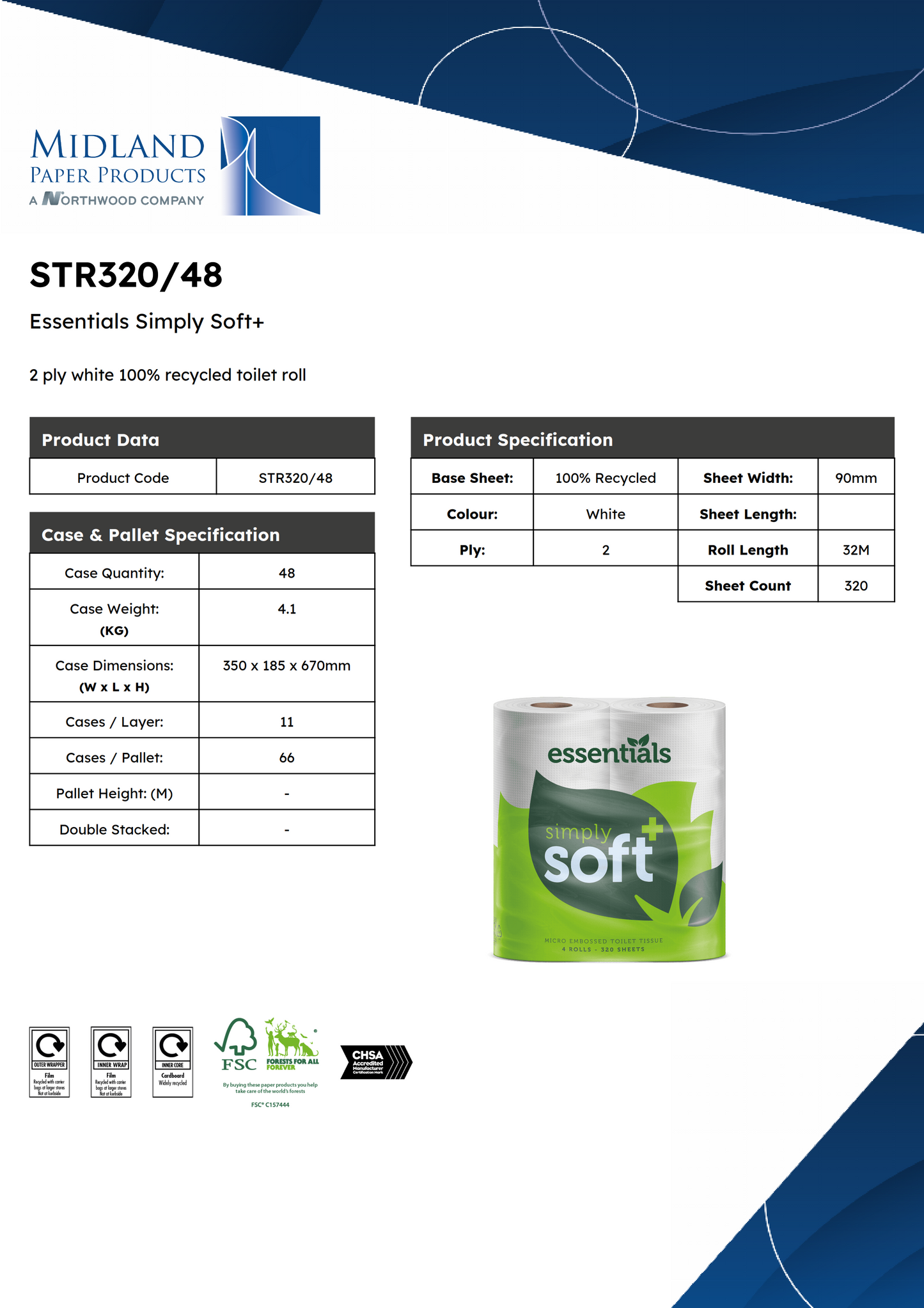 Toilet Rolls White 2 ply 320 Sheet x 48 Rolls