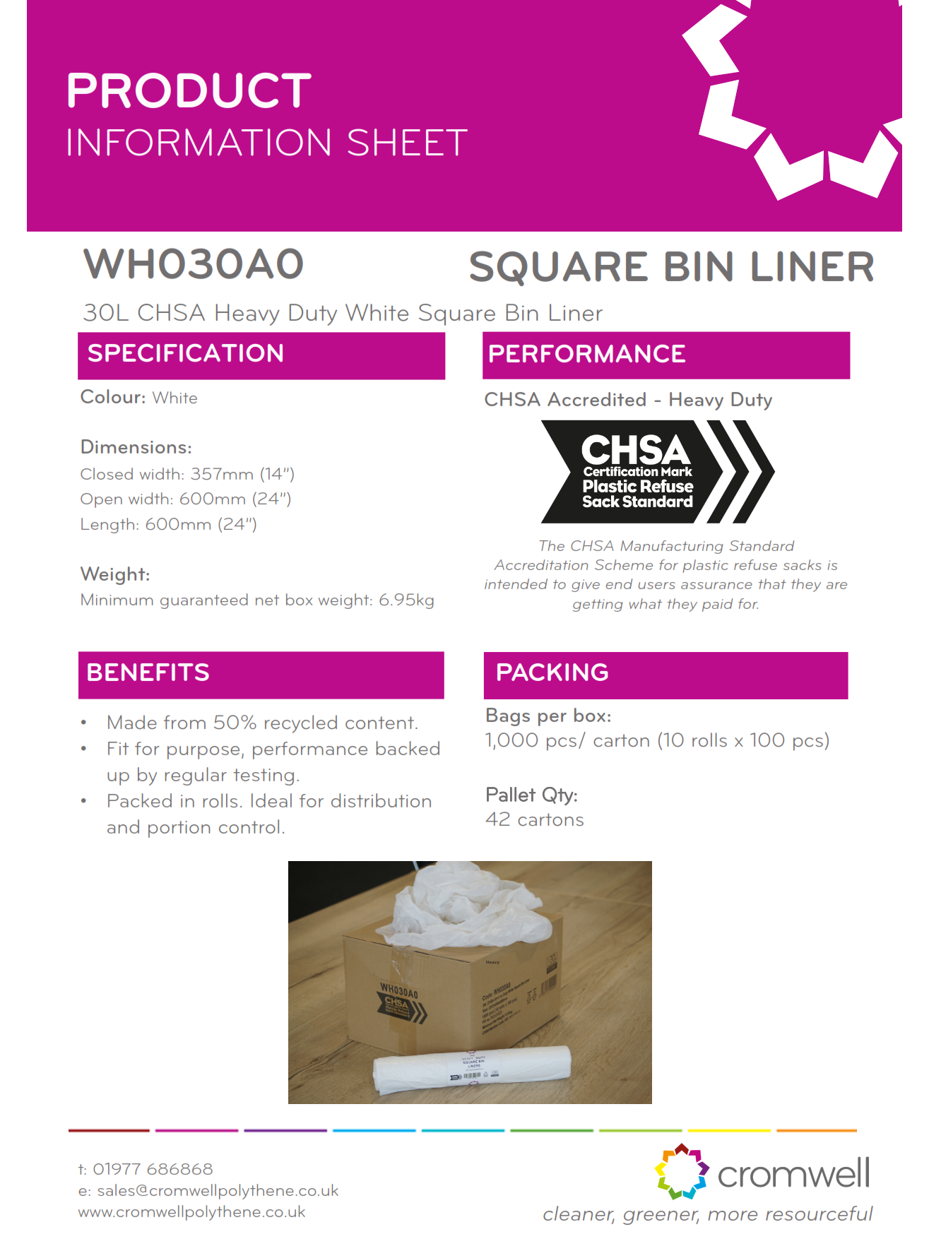 White Office Bin Liners 30L (1000) HD