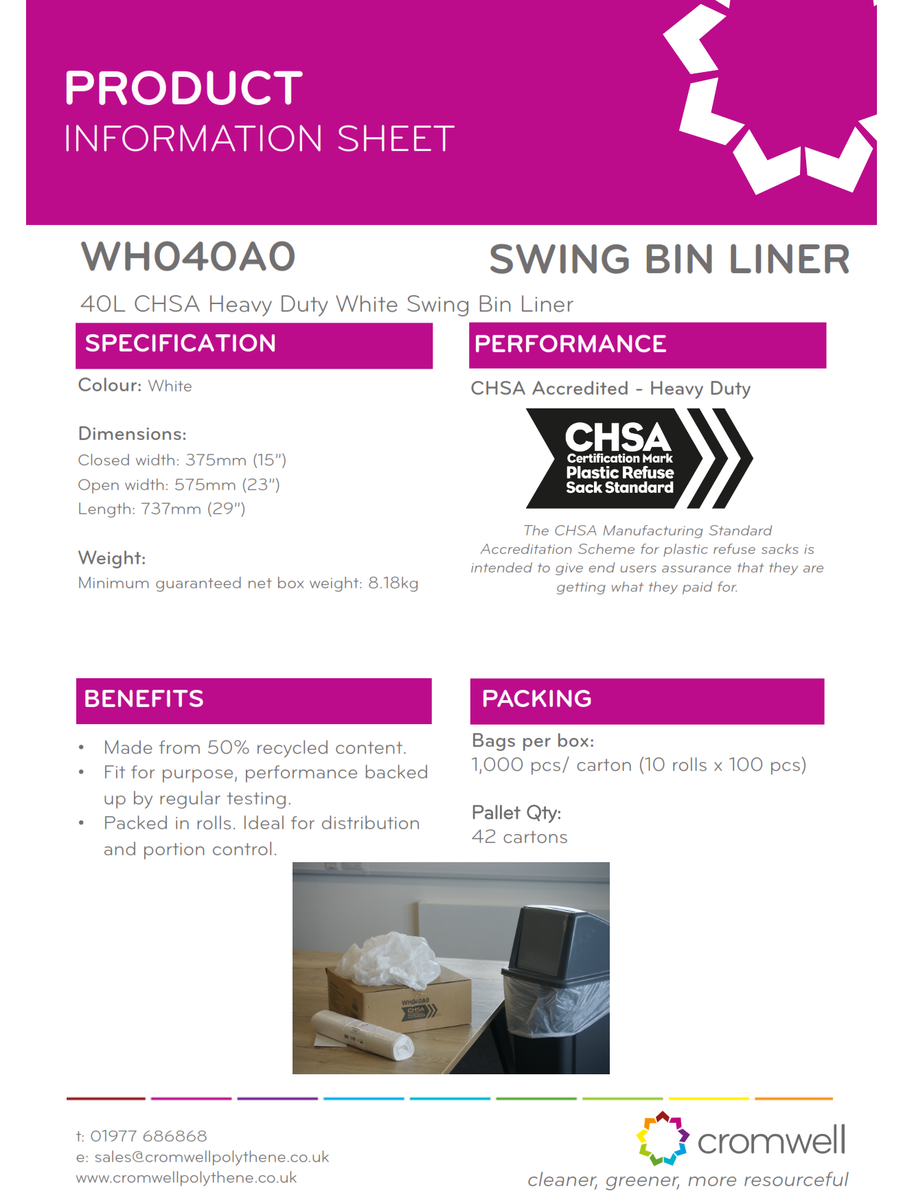 White Swing Bin Liners 40L (1000) HD
