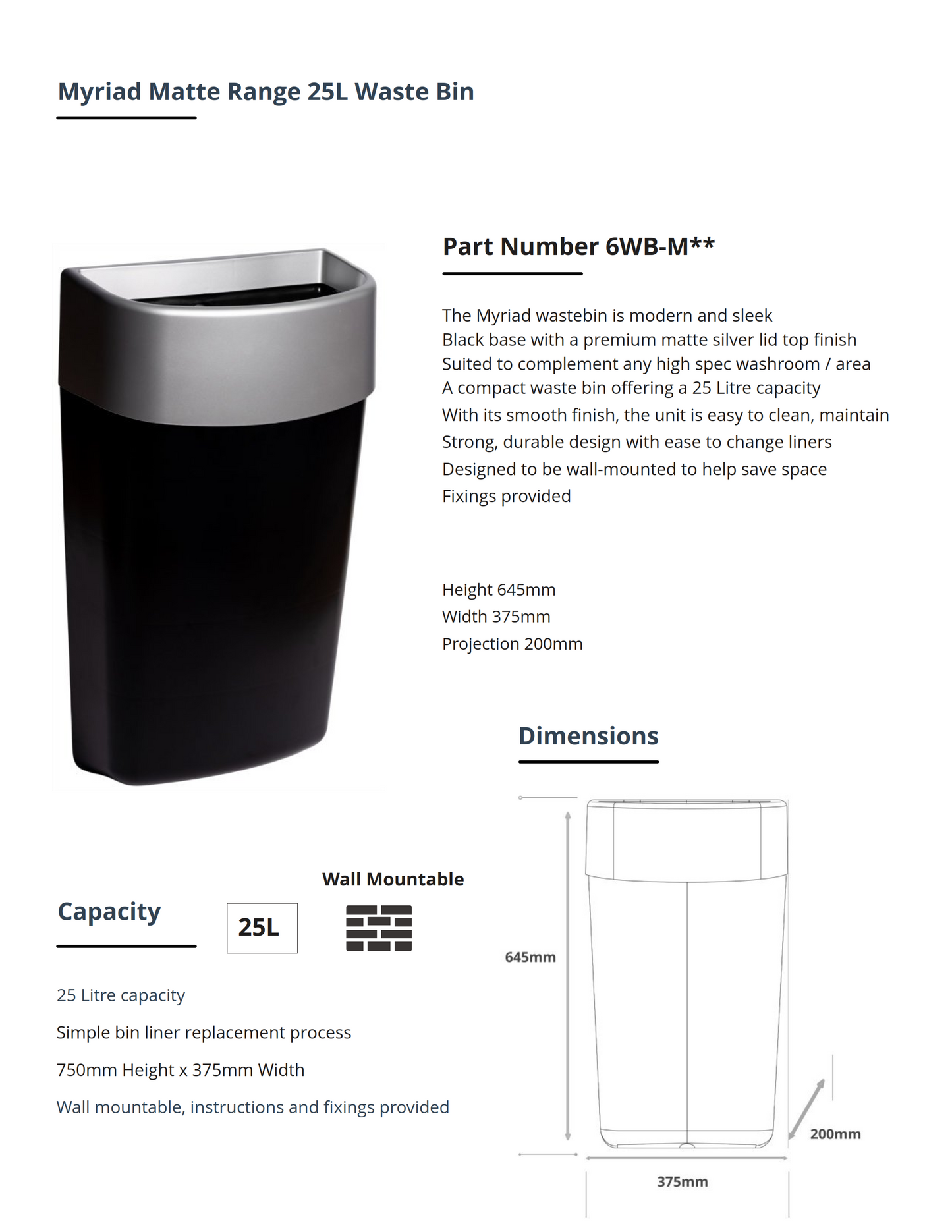 Myriad Matte Copper / Black 25L Waste Bin
