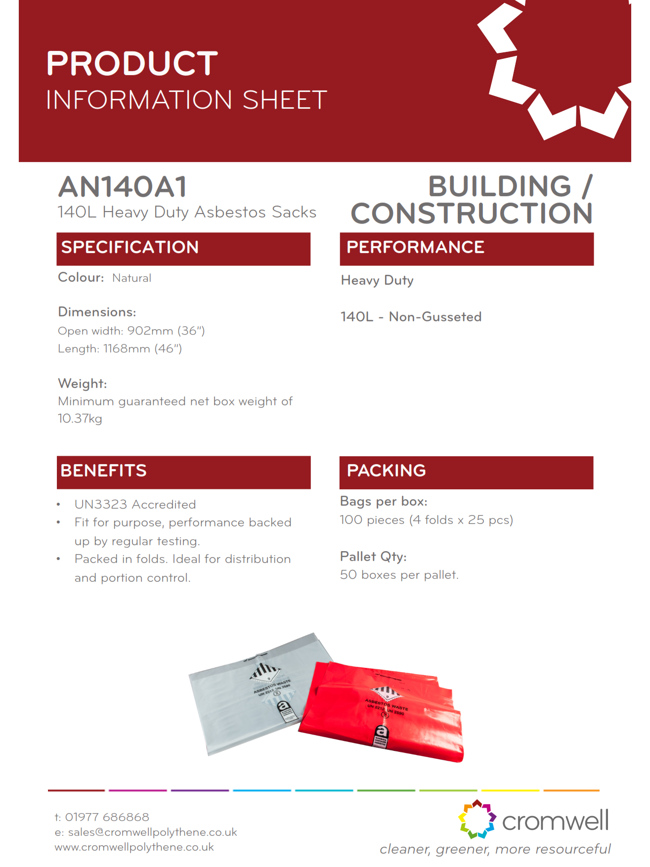 Heavy Duty Asbestos Sacks - 140 Ltr