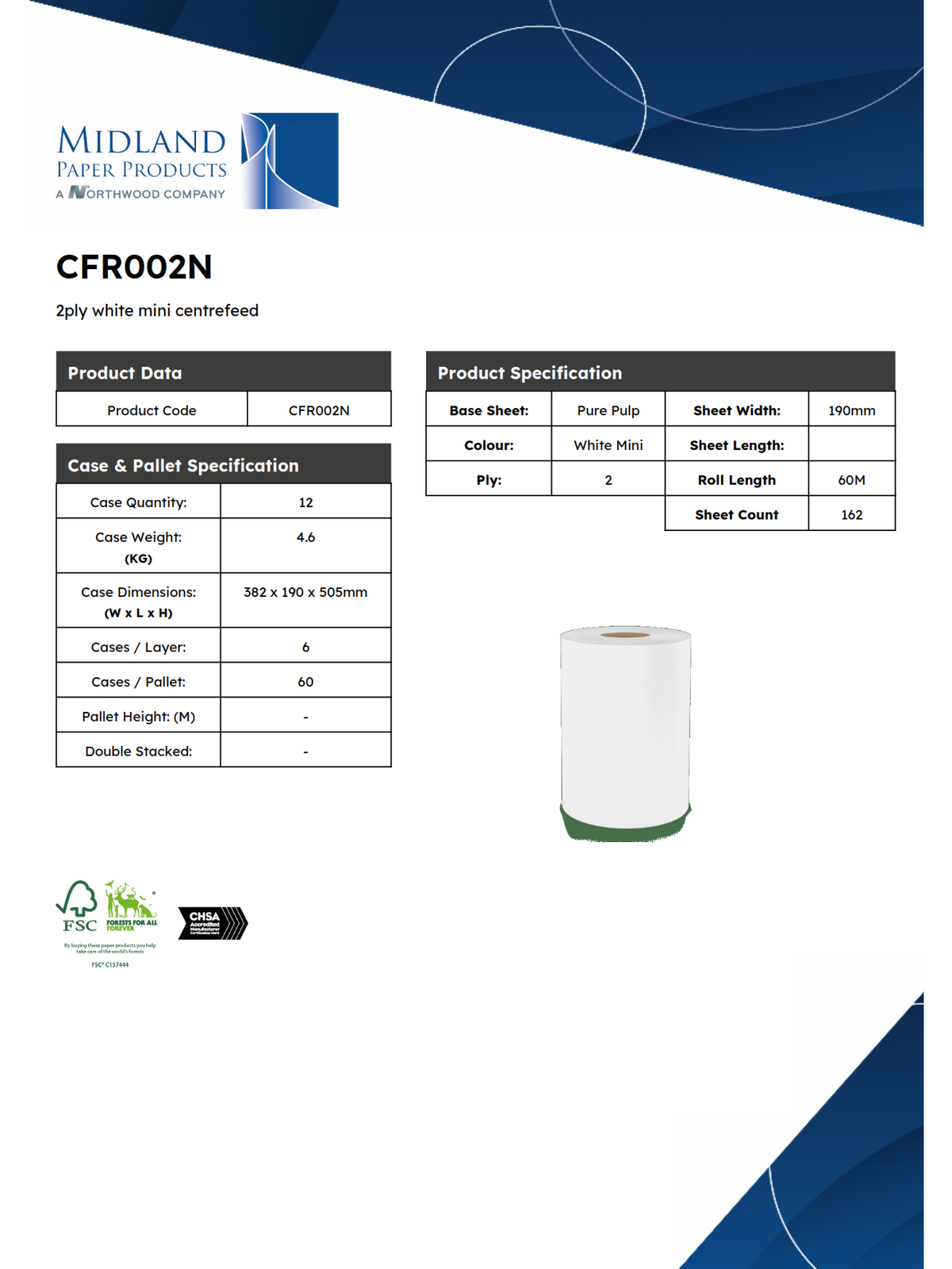 CFR002N - Flatsheet Mini Centrefeed 60M
