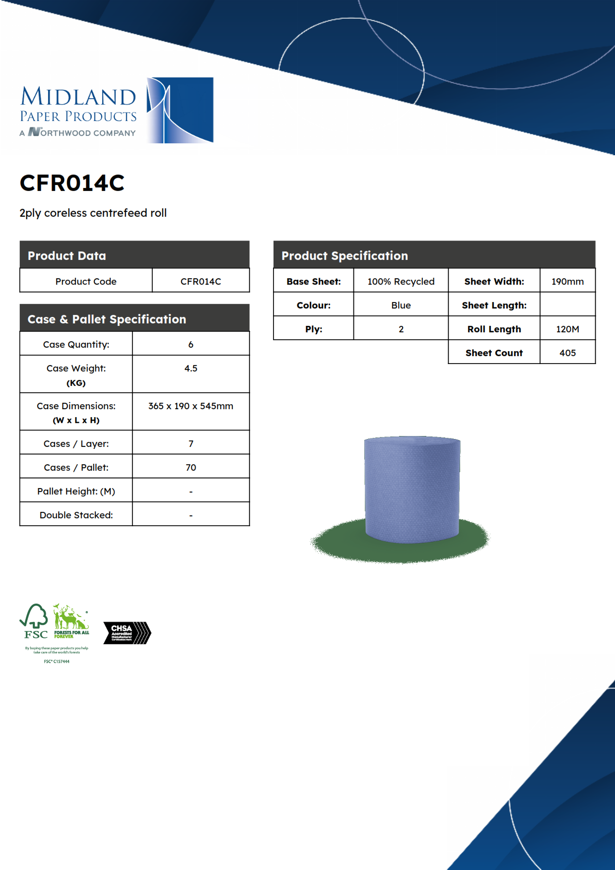 CFR014C  – Coreless Embossed Centrefeed 120M