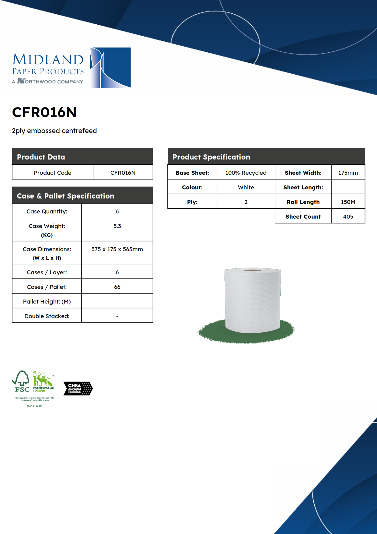 CFR016N  – Embossed Centrefeed 150M