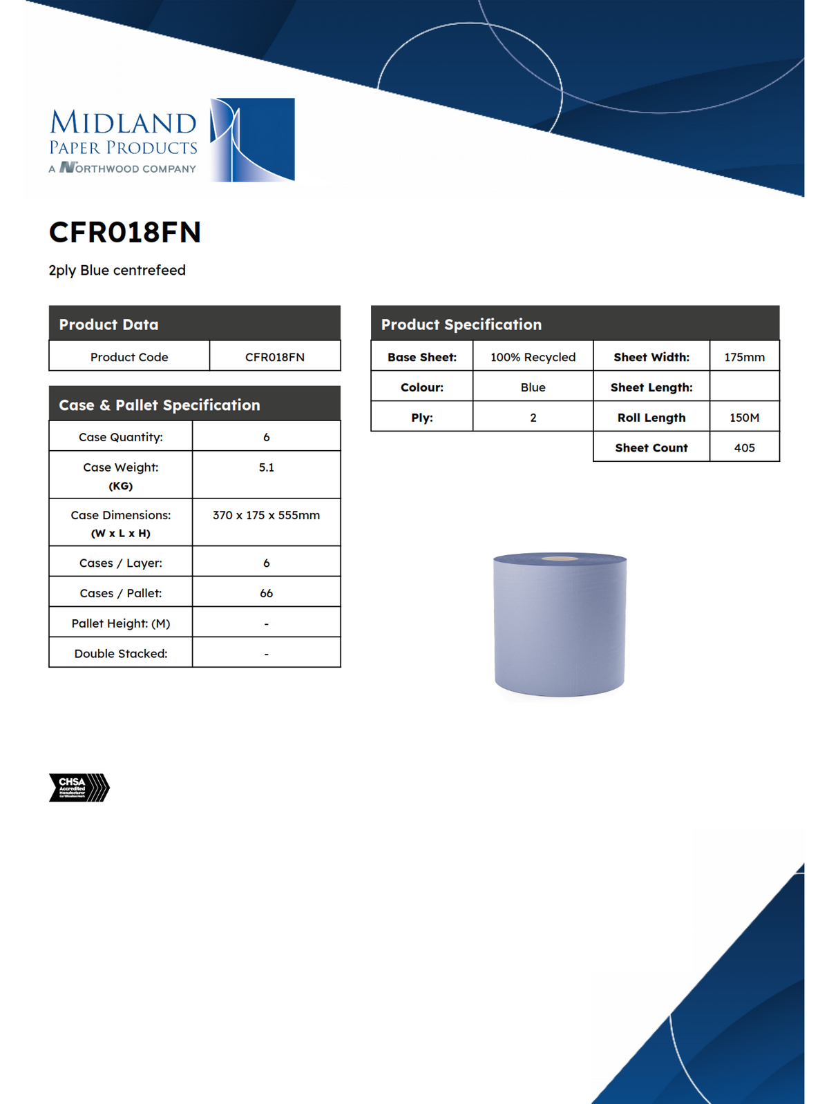 CFR018FN - Flatsheet Centrefeed 150M