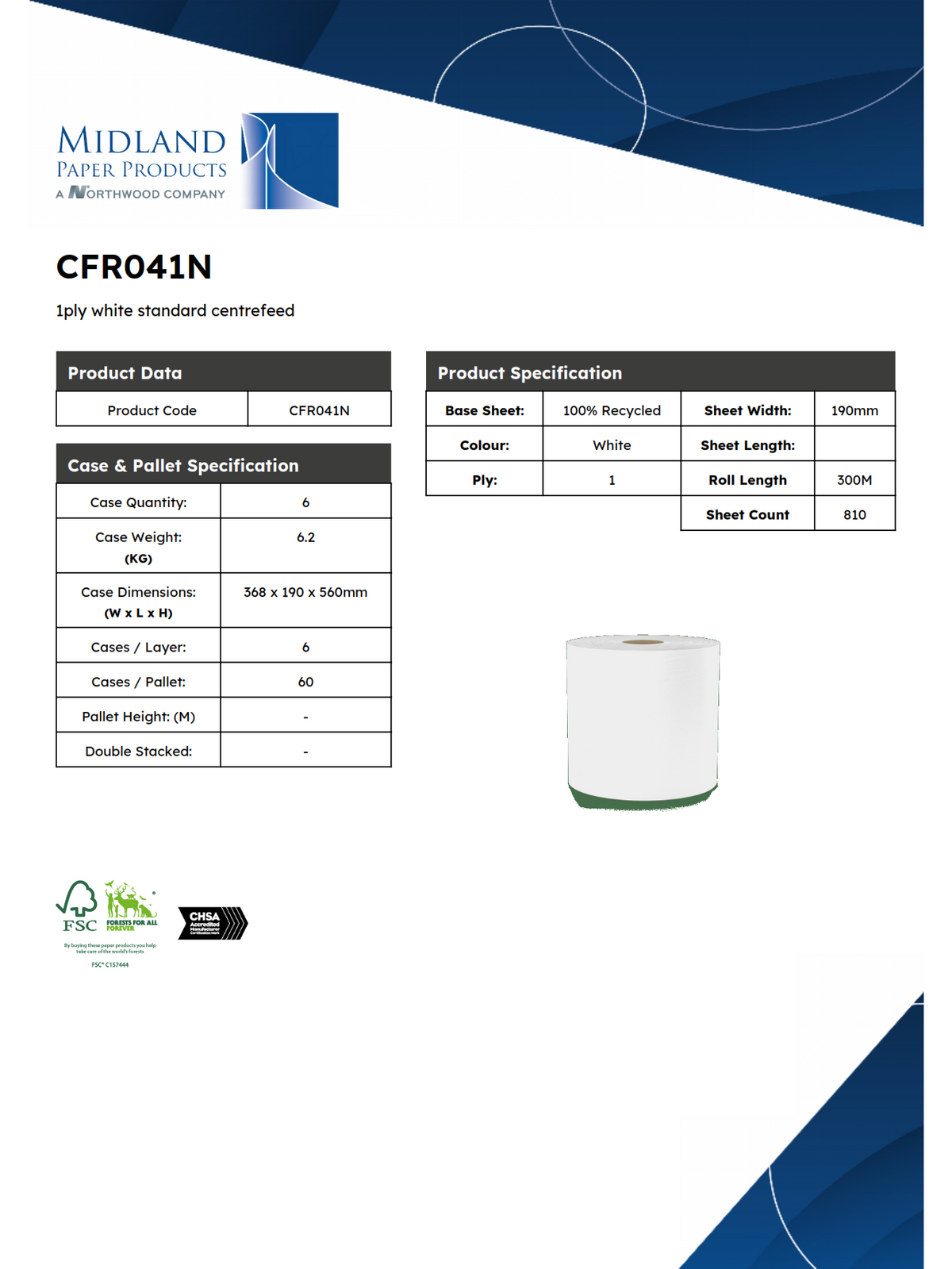CFR041N  - Flatsheet Centrefeed 300M