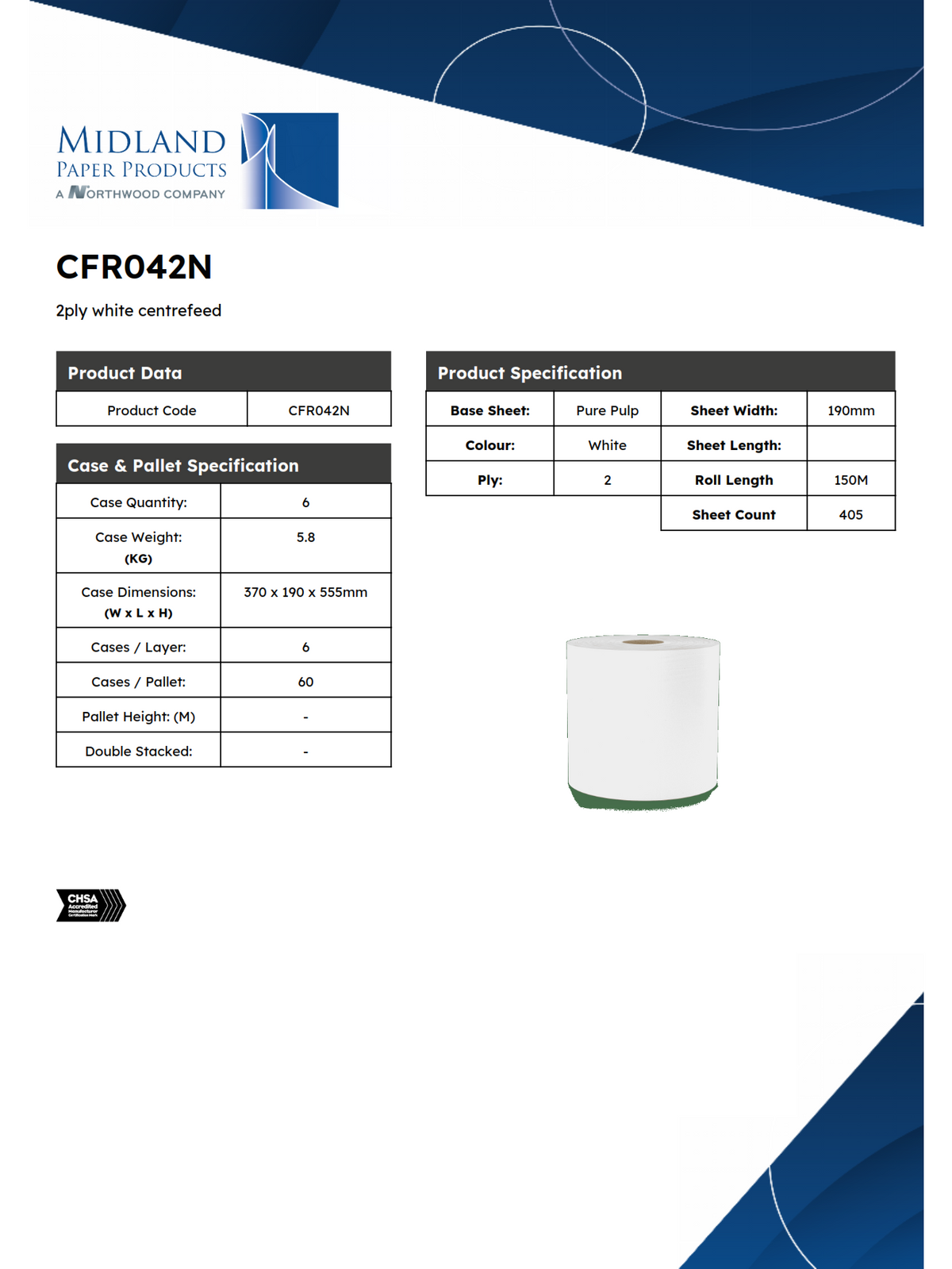 CFR042N - Flatsheet Centrefeed 150M