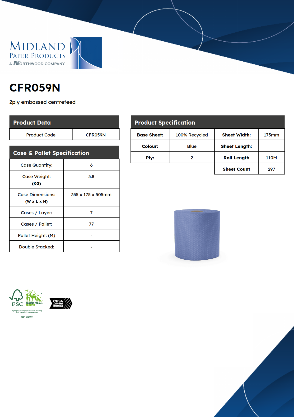 CFR059N –  Embossed Centrefeed 110M