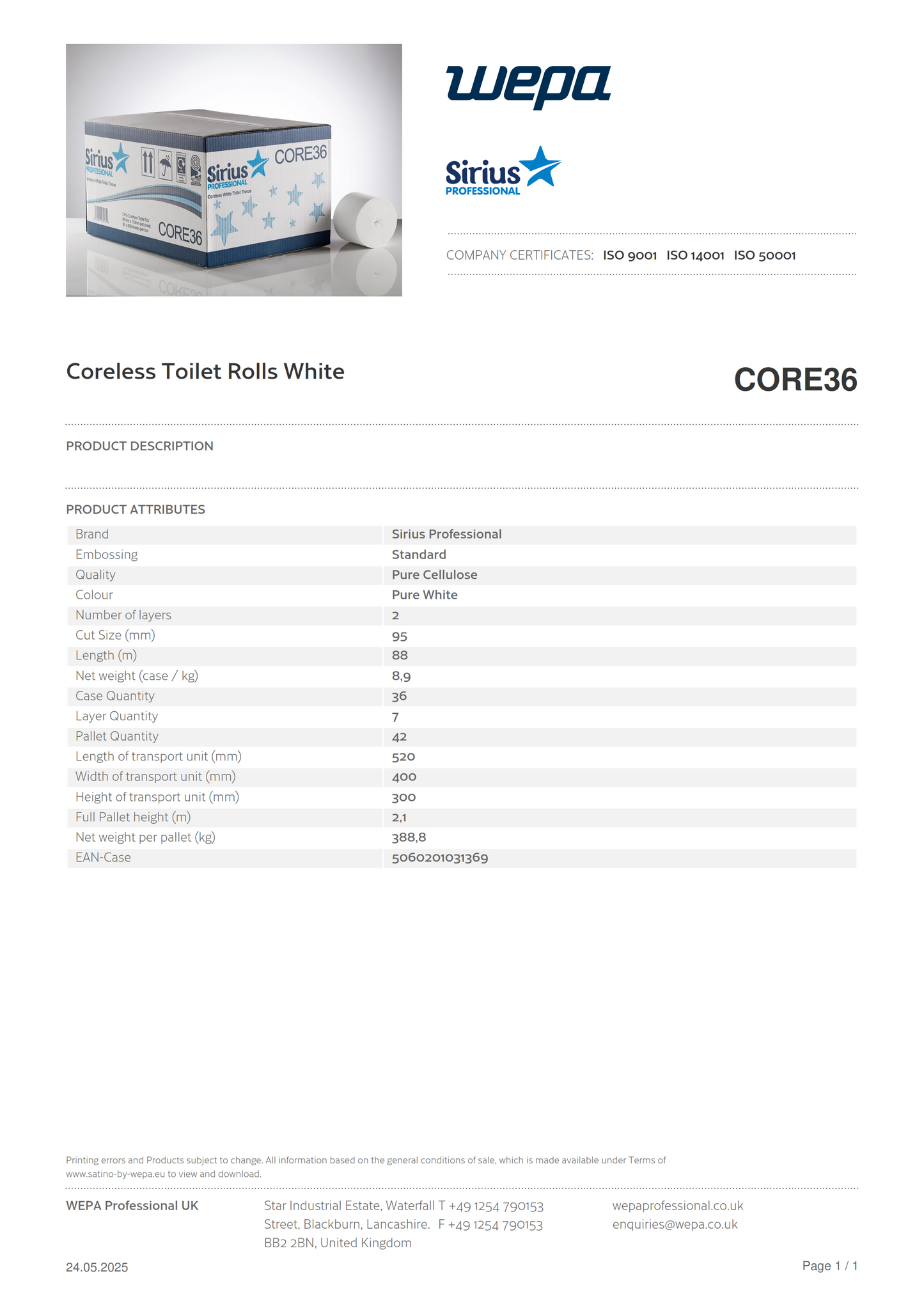 CORE36 - Coreless Toilet Roll 88 Meter x 36 Rolls
