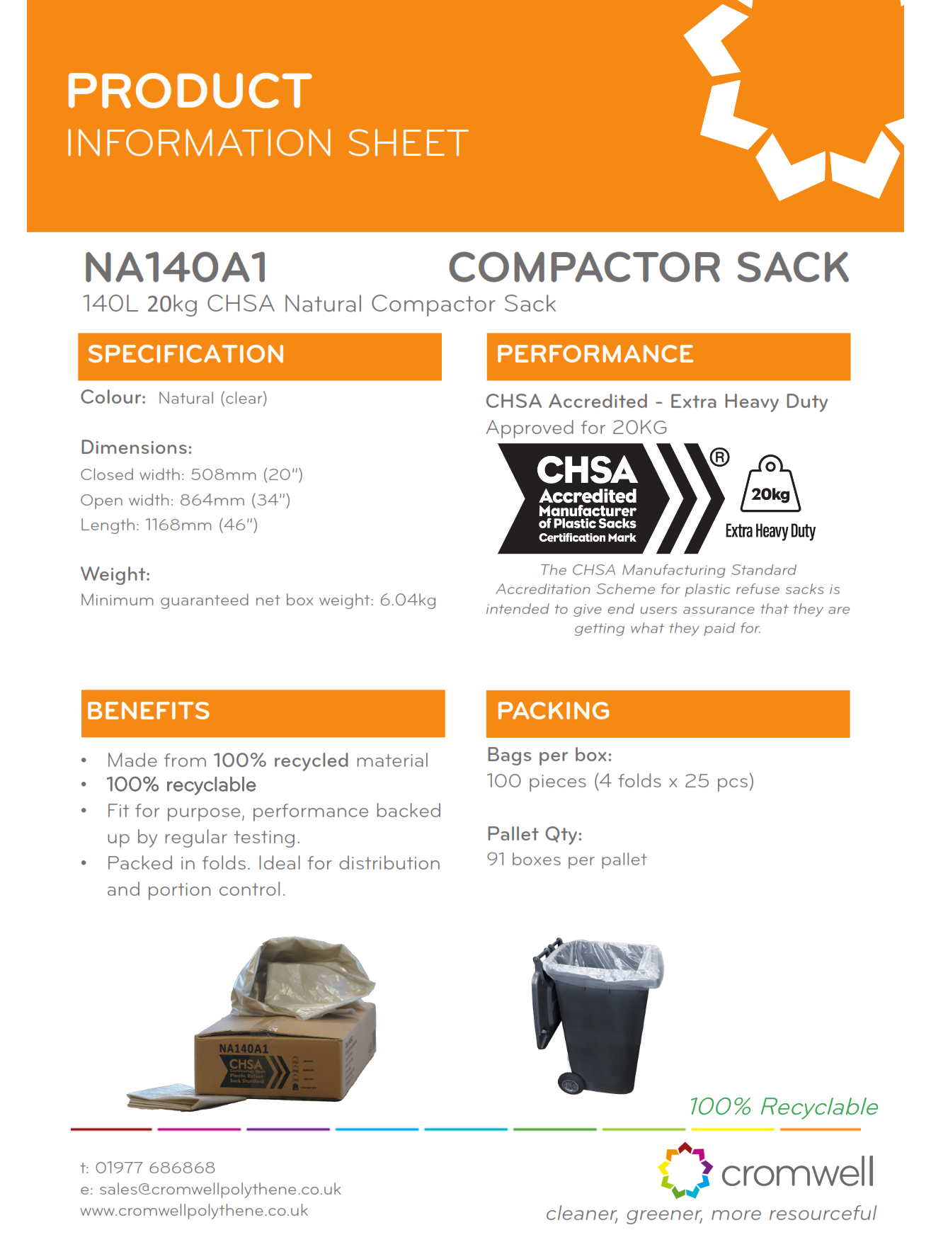 140L 18kg CHSA Natural Compactor Sack