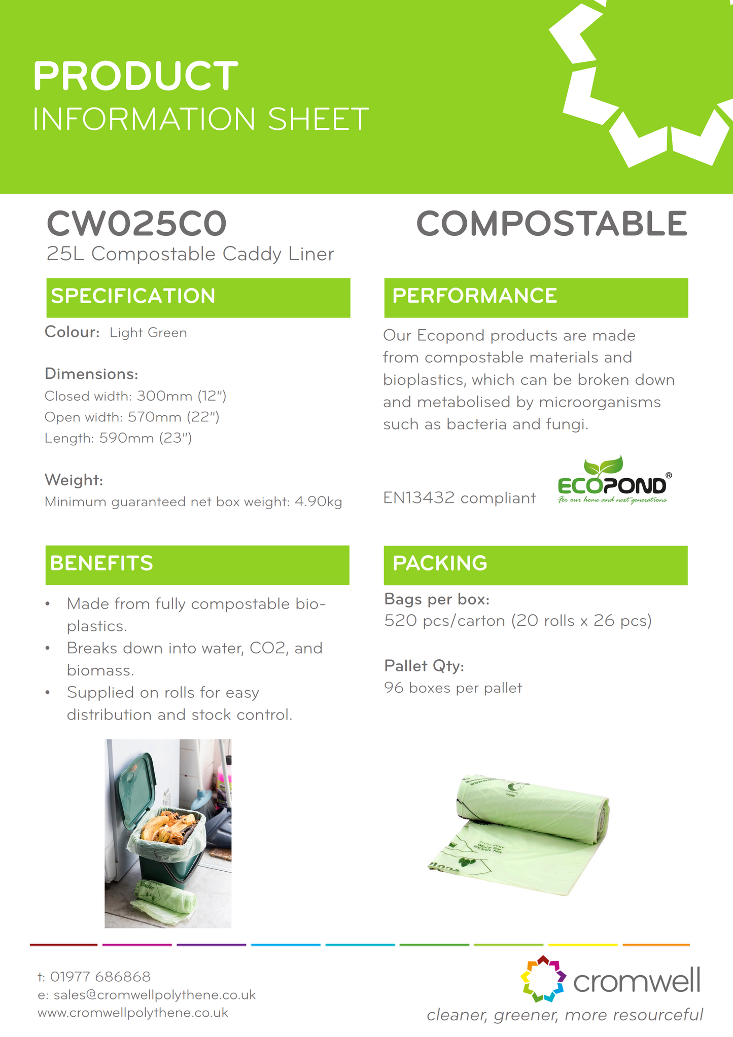 25L Green Compostable Food Waste Liner