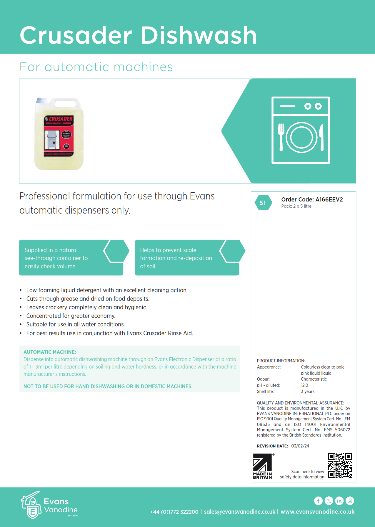 Crusader Dishwash Liquid - 2 x 5 ltr