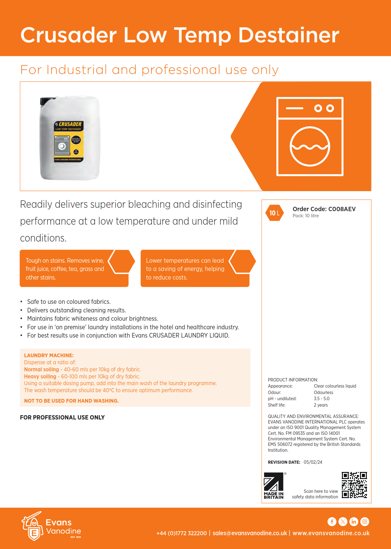 Crusader Low Temp Destainer - 10 ltr