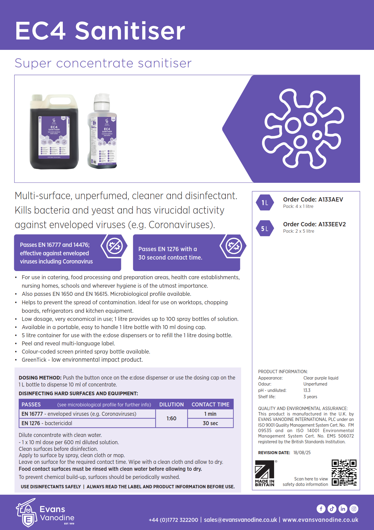 EC4 Multi-Surface Cleaner and Disinfectant 2 x 5 ltr