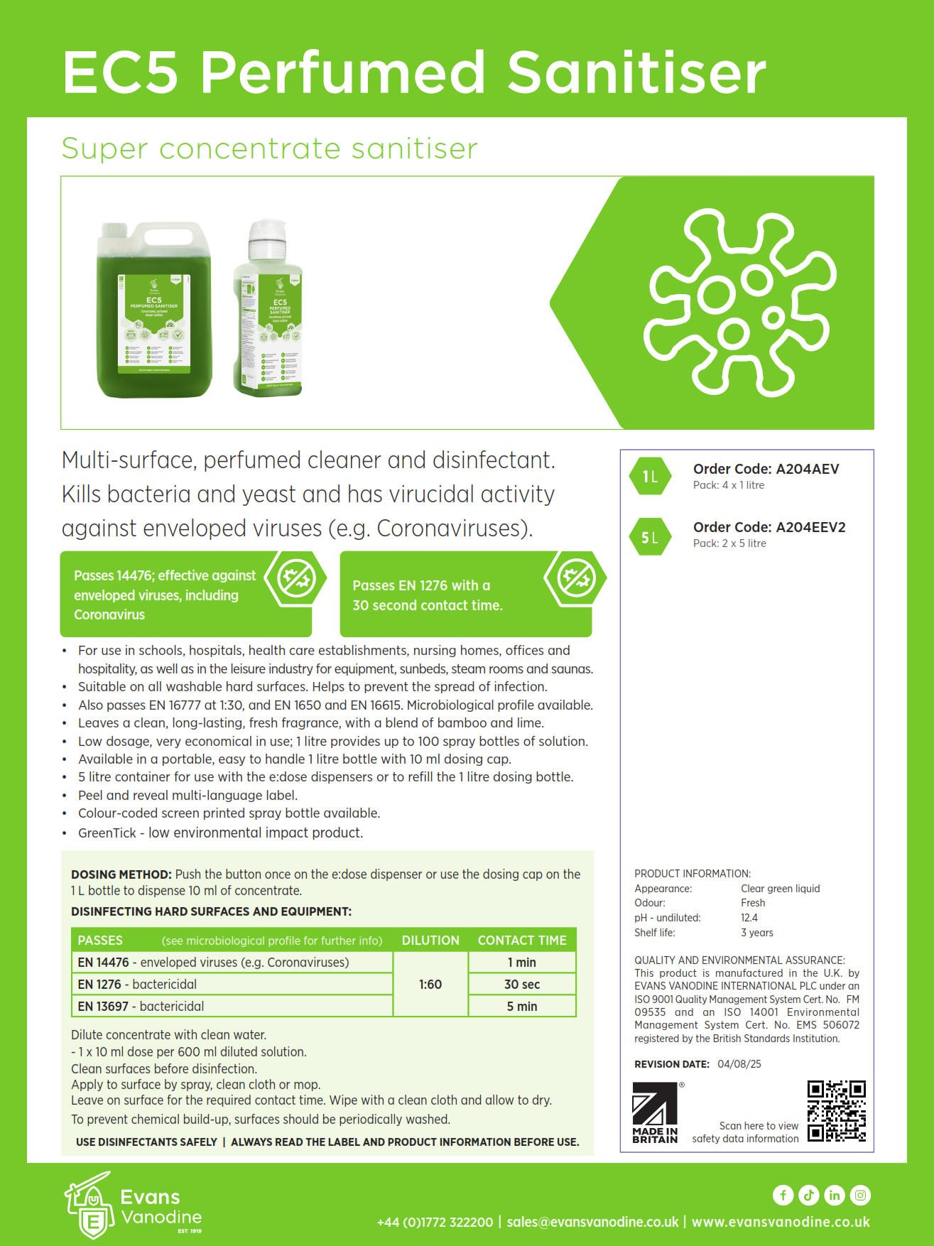 EC5 Perfumed Sanitiser 4 x 1 ltr