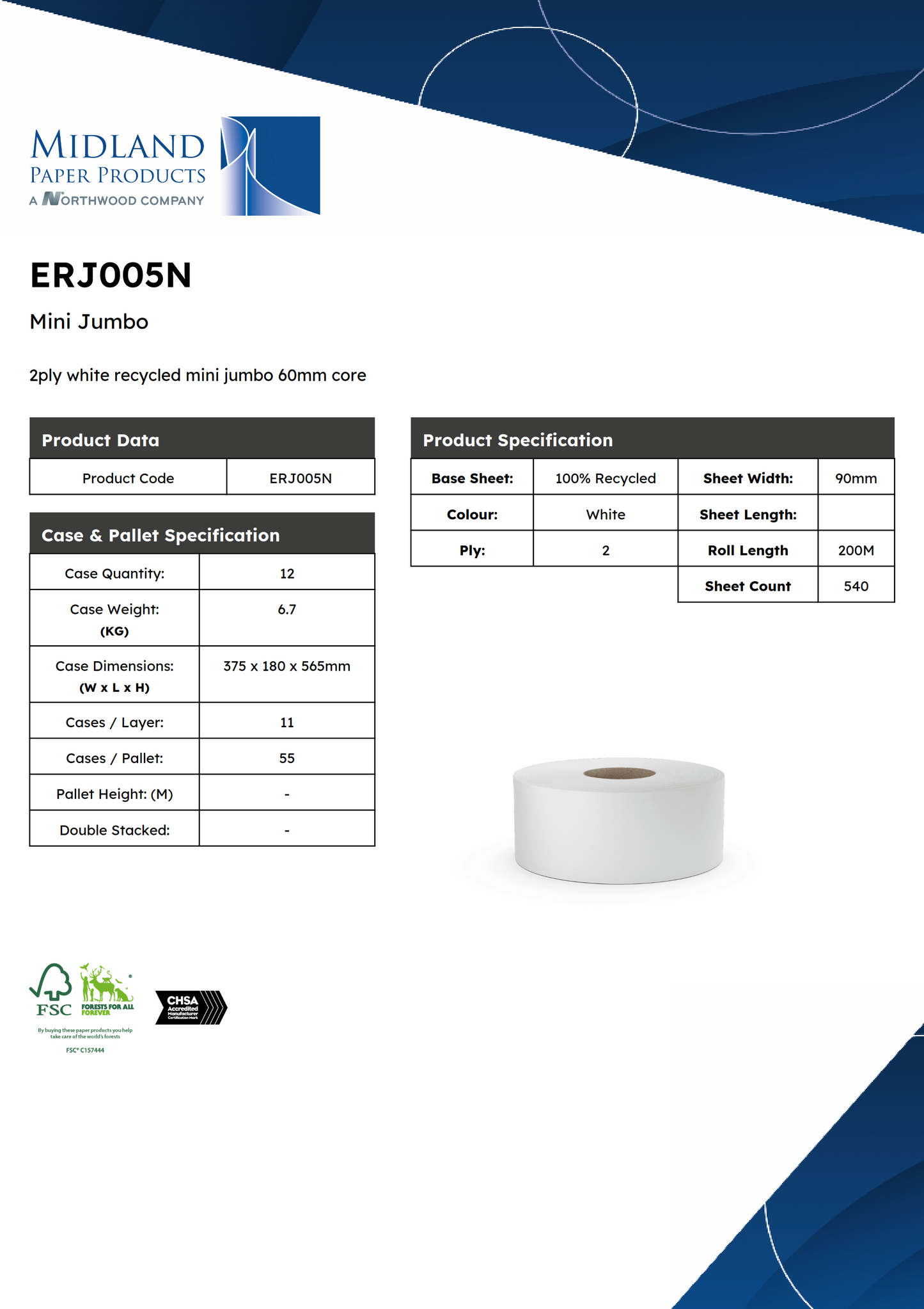 Mini Jumbo Toilet Roll White 2 ply 200 Meter x 12