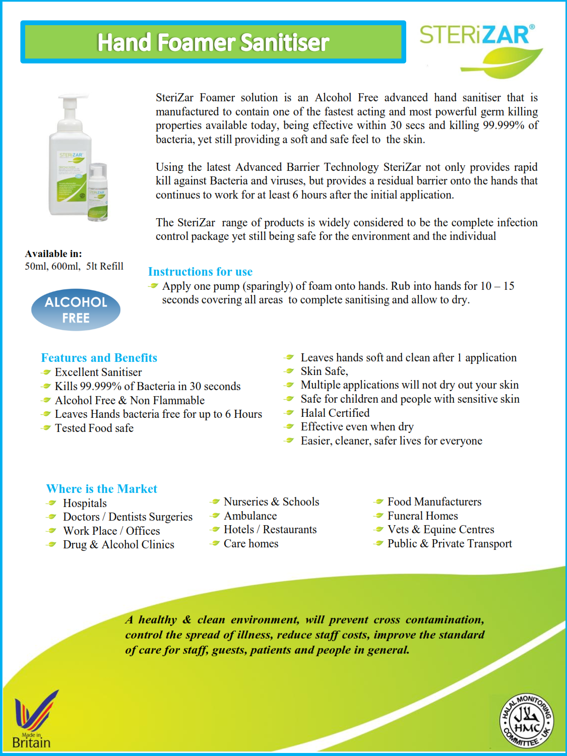 STERiZAR Foam Hand Sanitiser - 600ml