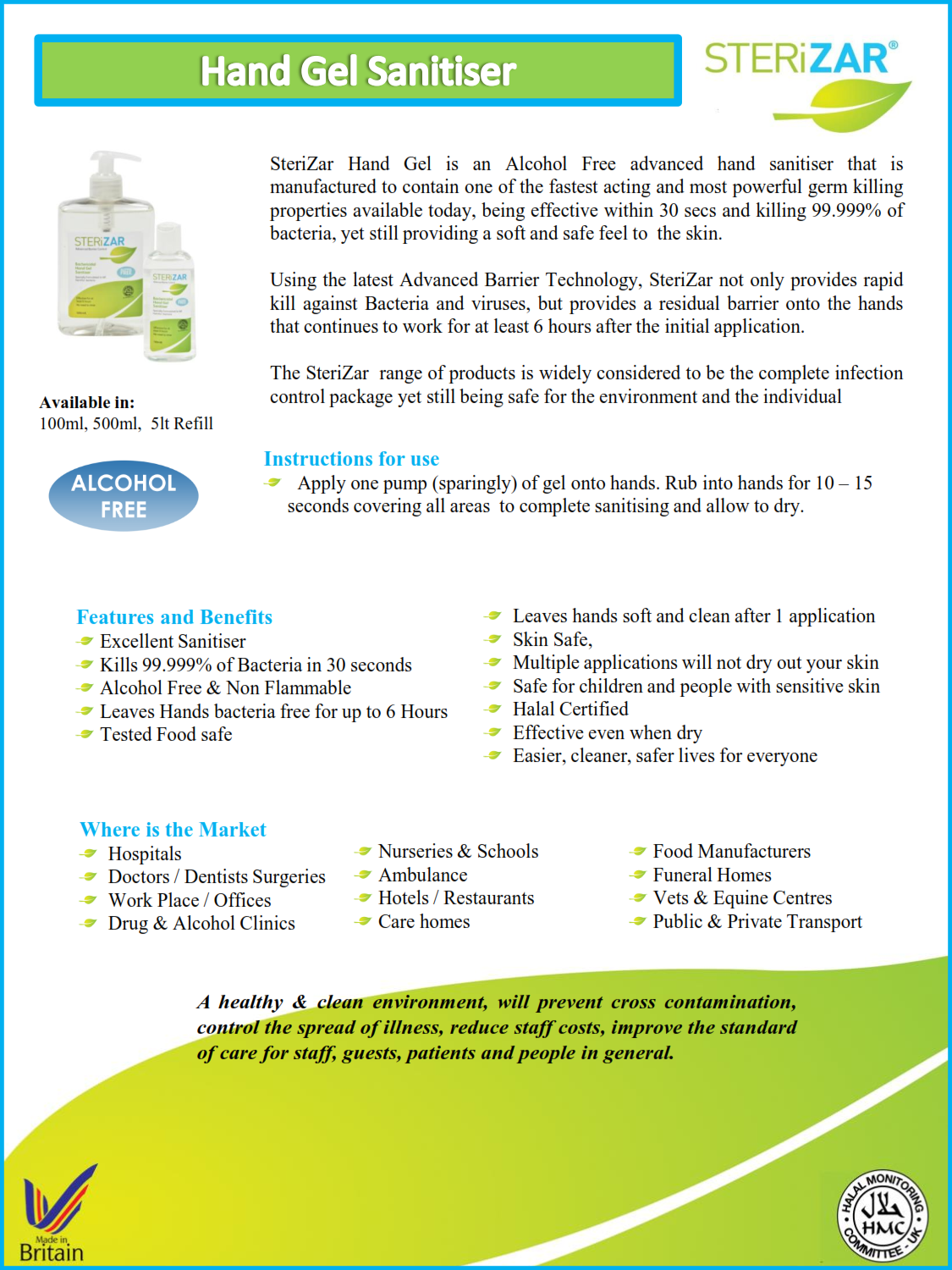 STERiZAR Sterizar Gel Hand Sanitiser - 500ml