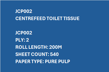 JCP002 – Centrefeed Toilet Tissue