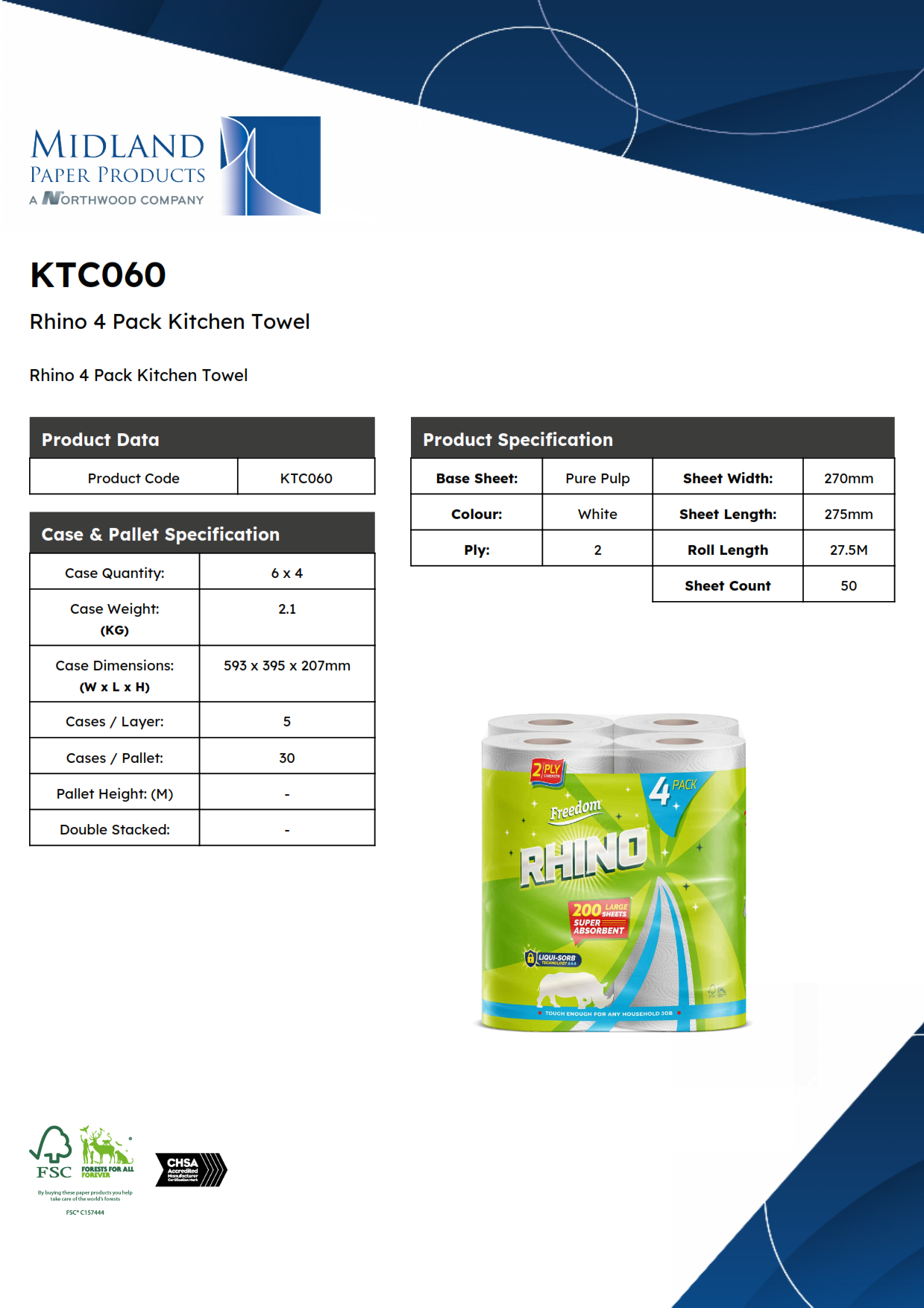 KTC060 - Rhino 4 Pack Kitchen Towel