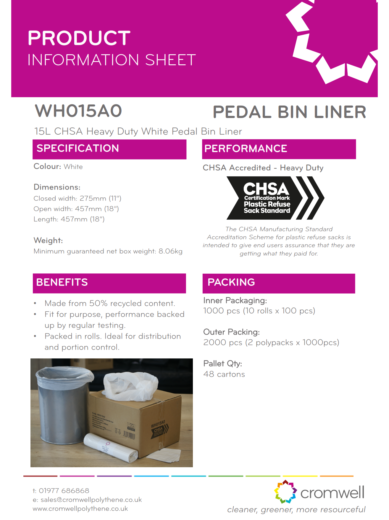 White Pedal Bin Liners 15L (2000) HD