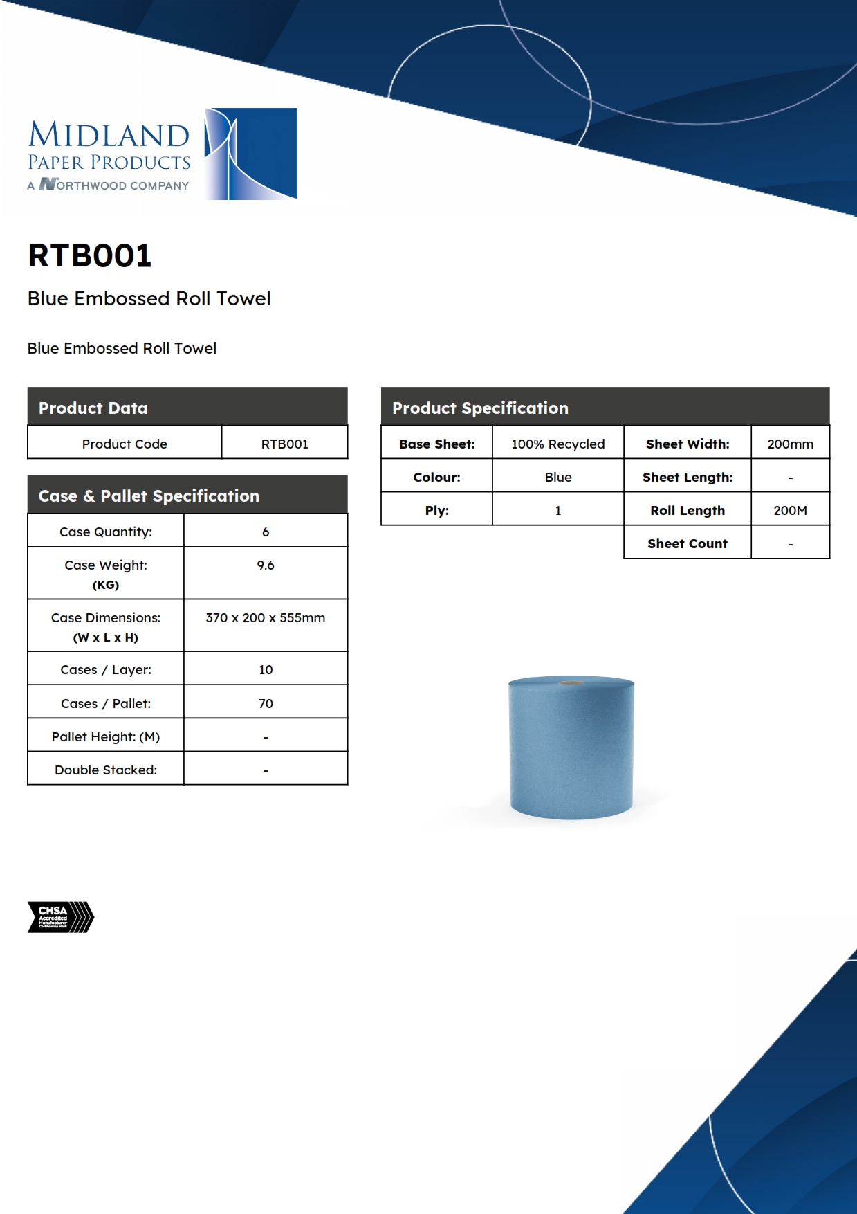 RTB001 – Blue Embossed Roll Towel