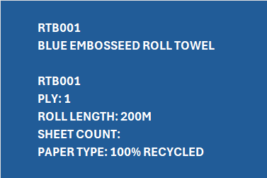 RTB001 – Blue Embossed Roll Towel