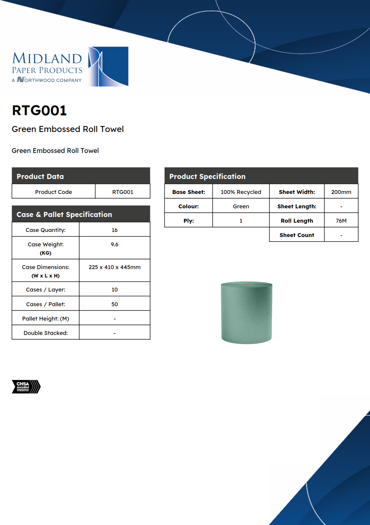 RTG001 – Green Embossed Roll Towel