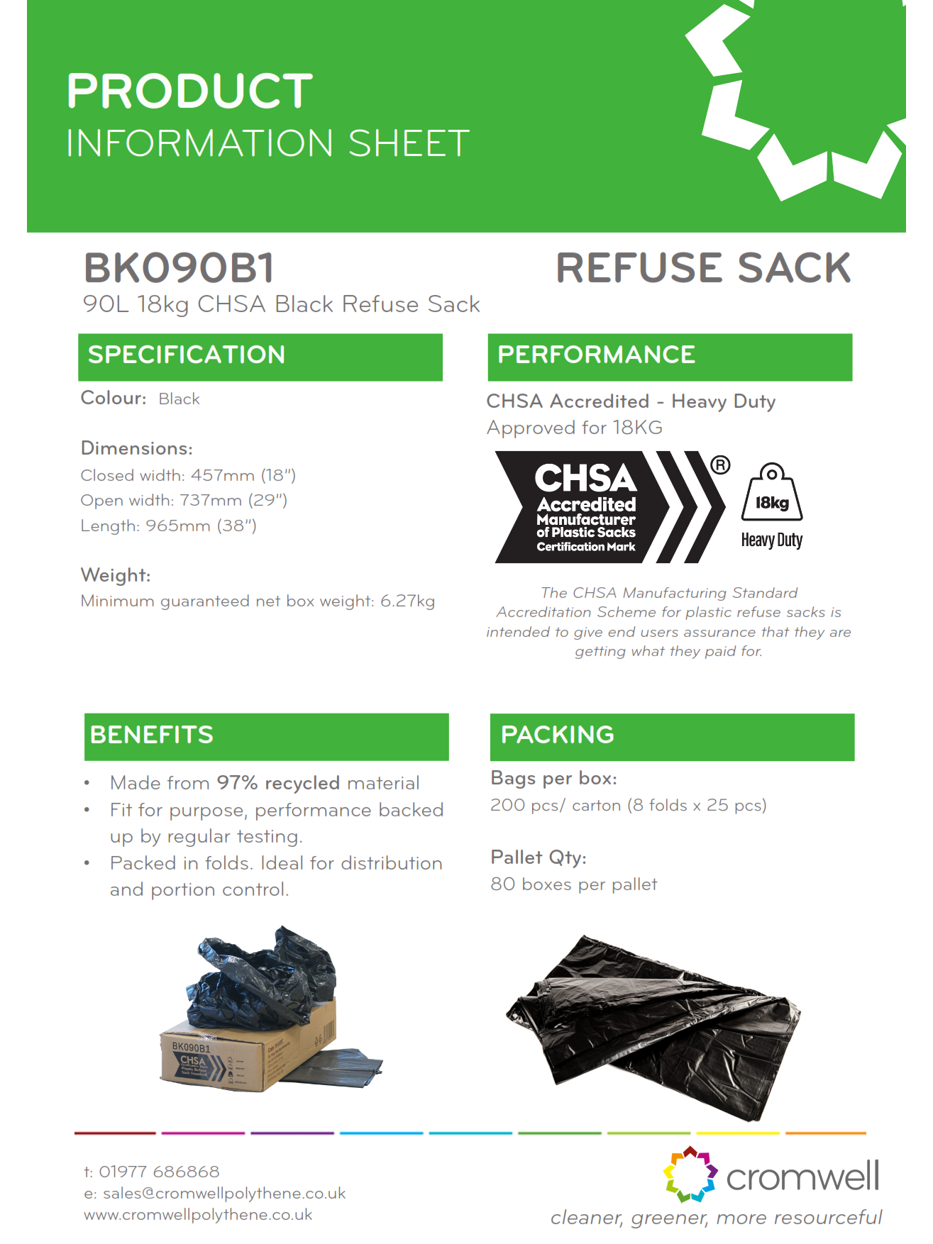 90L 18kg CHSA Black Refuse Sack