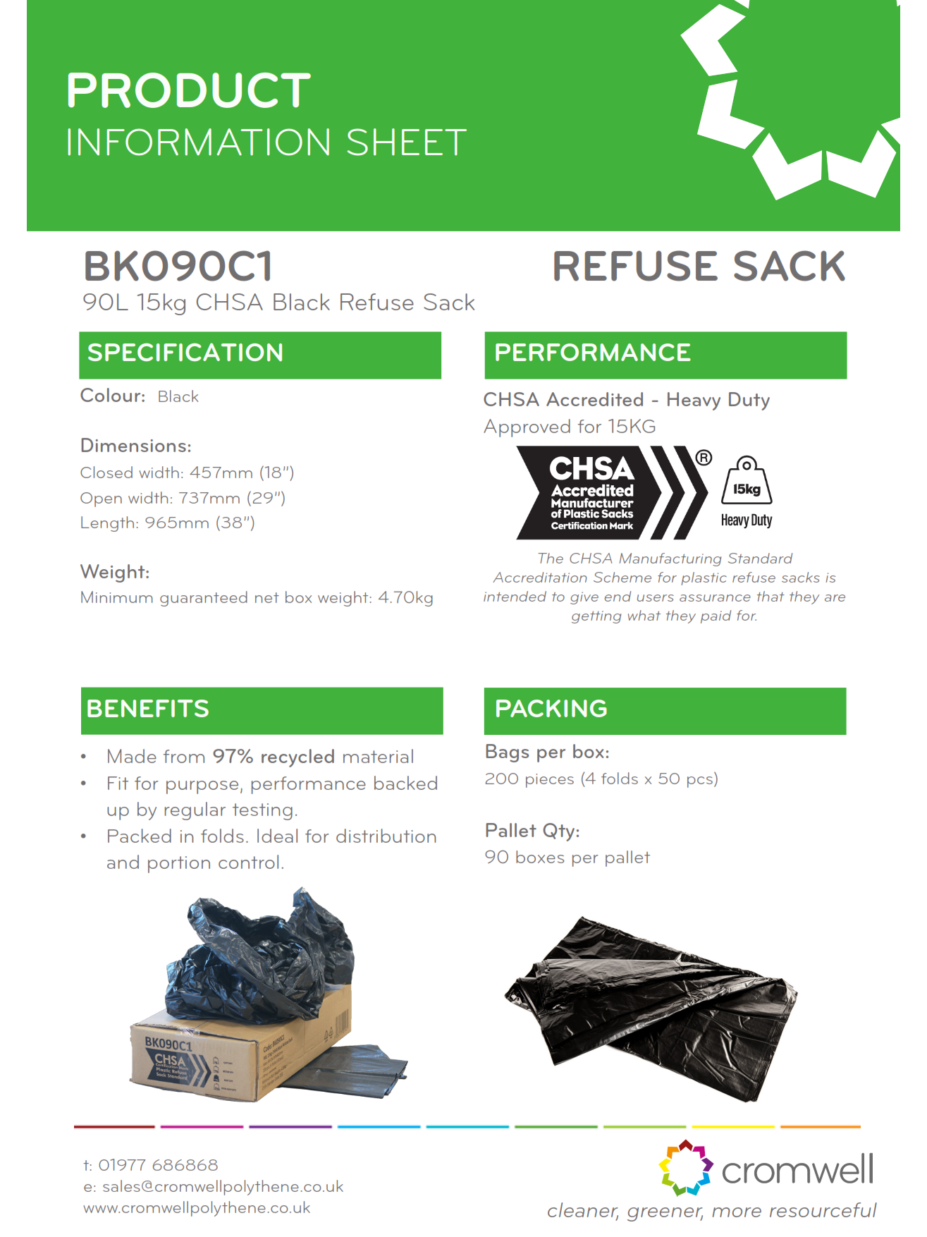 90L 15kg CHSA Black Refuse Sack