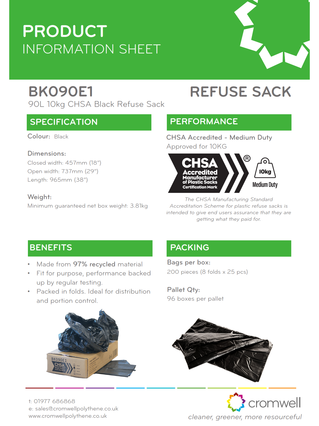90L 10kg CHSA Black Refuse Sack